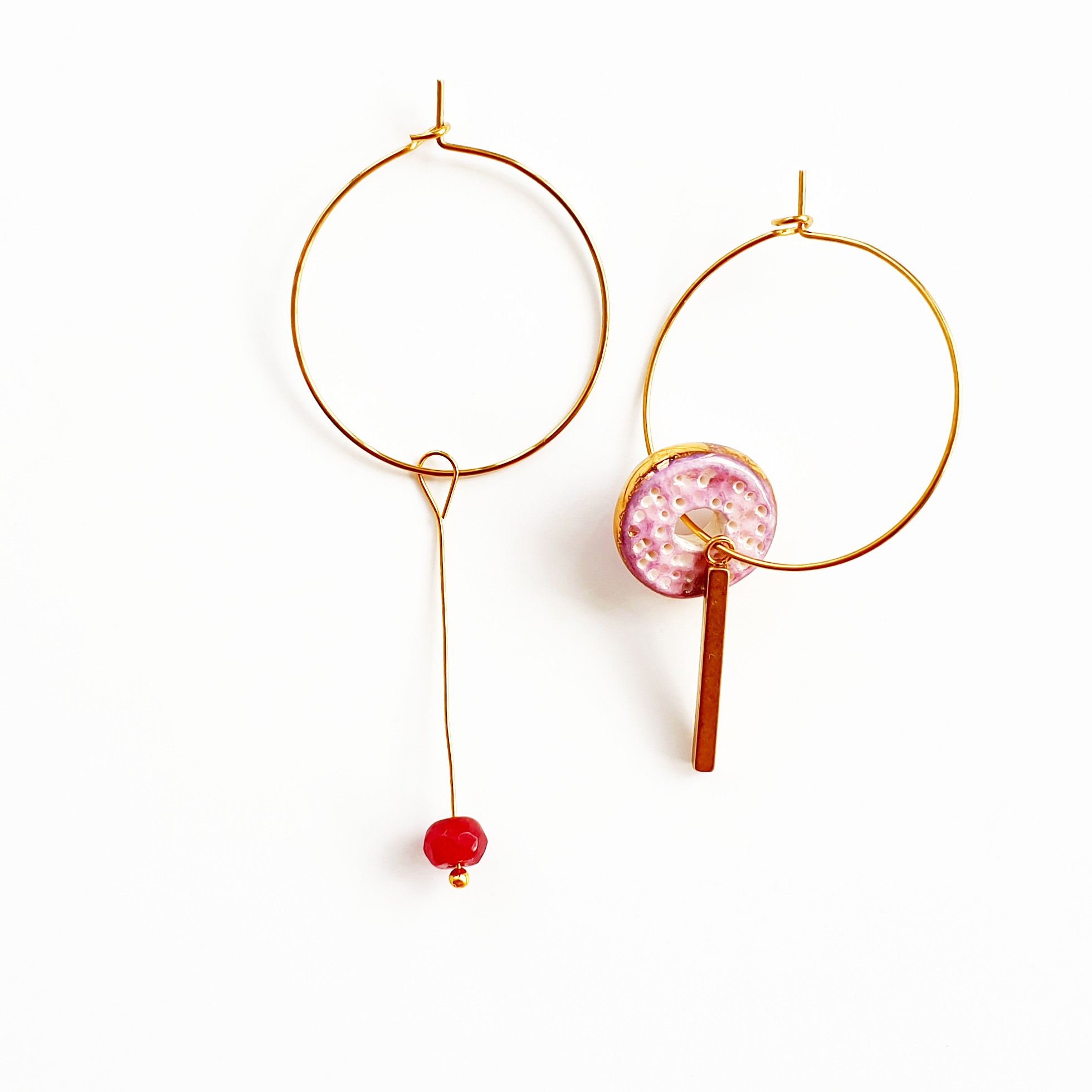 Mys11 Red Agate Mix Match Dangle Hoop Earrings