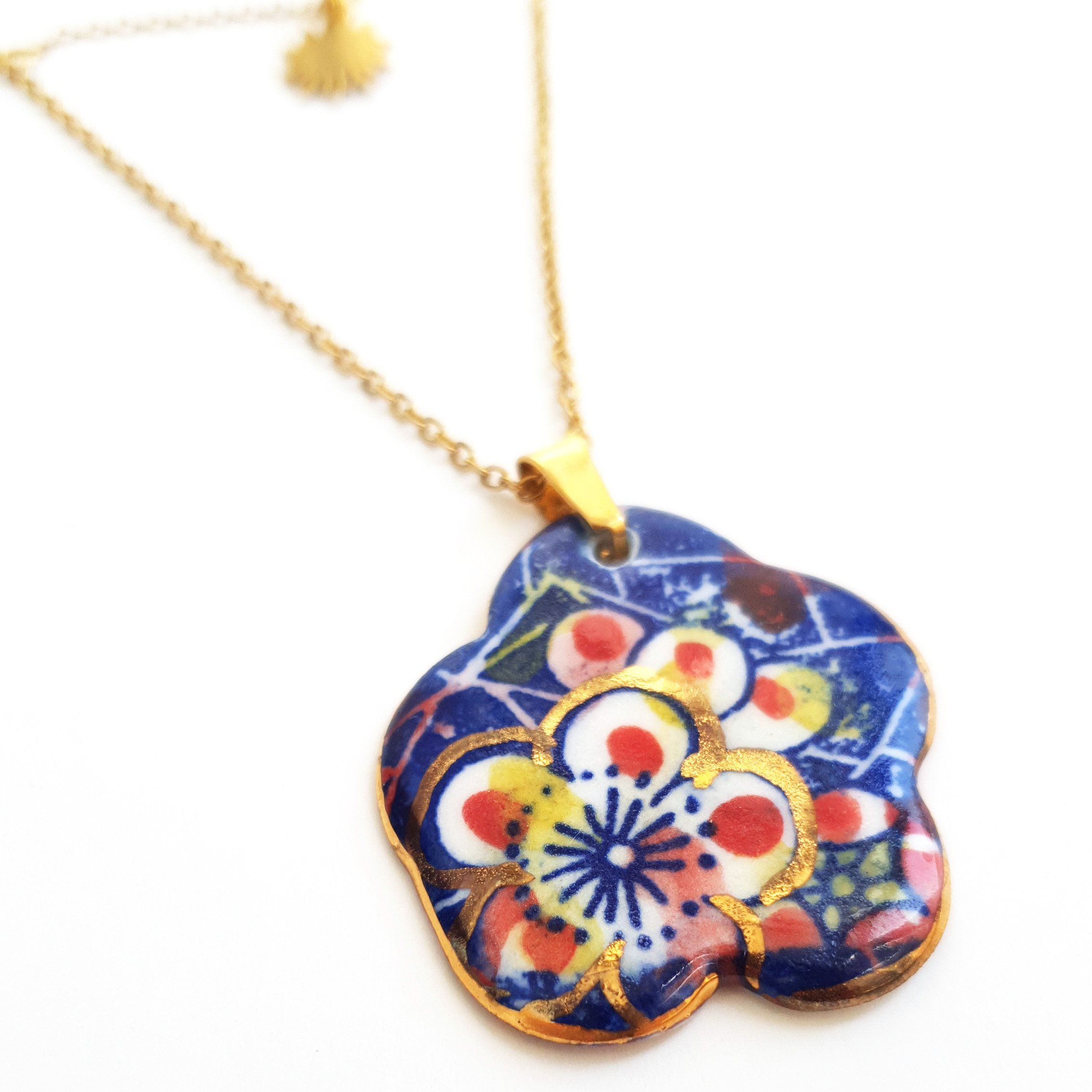 Spr01 Blue Blossom Flower Pendant Necklace