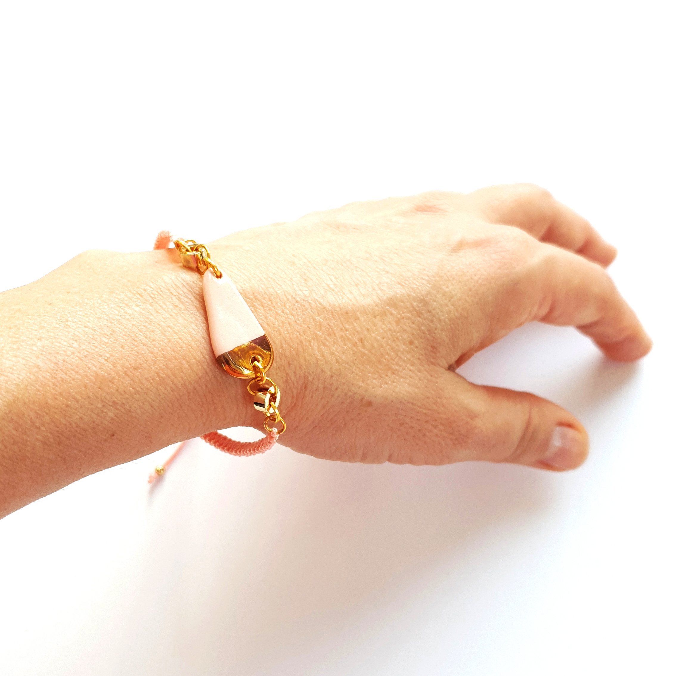 BIL01 22-Karat Gold Decorated Porcelain, Adjustable Cord Bracelet