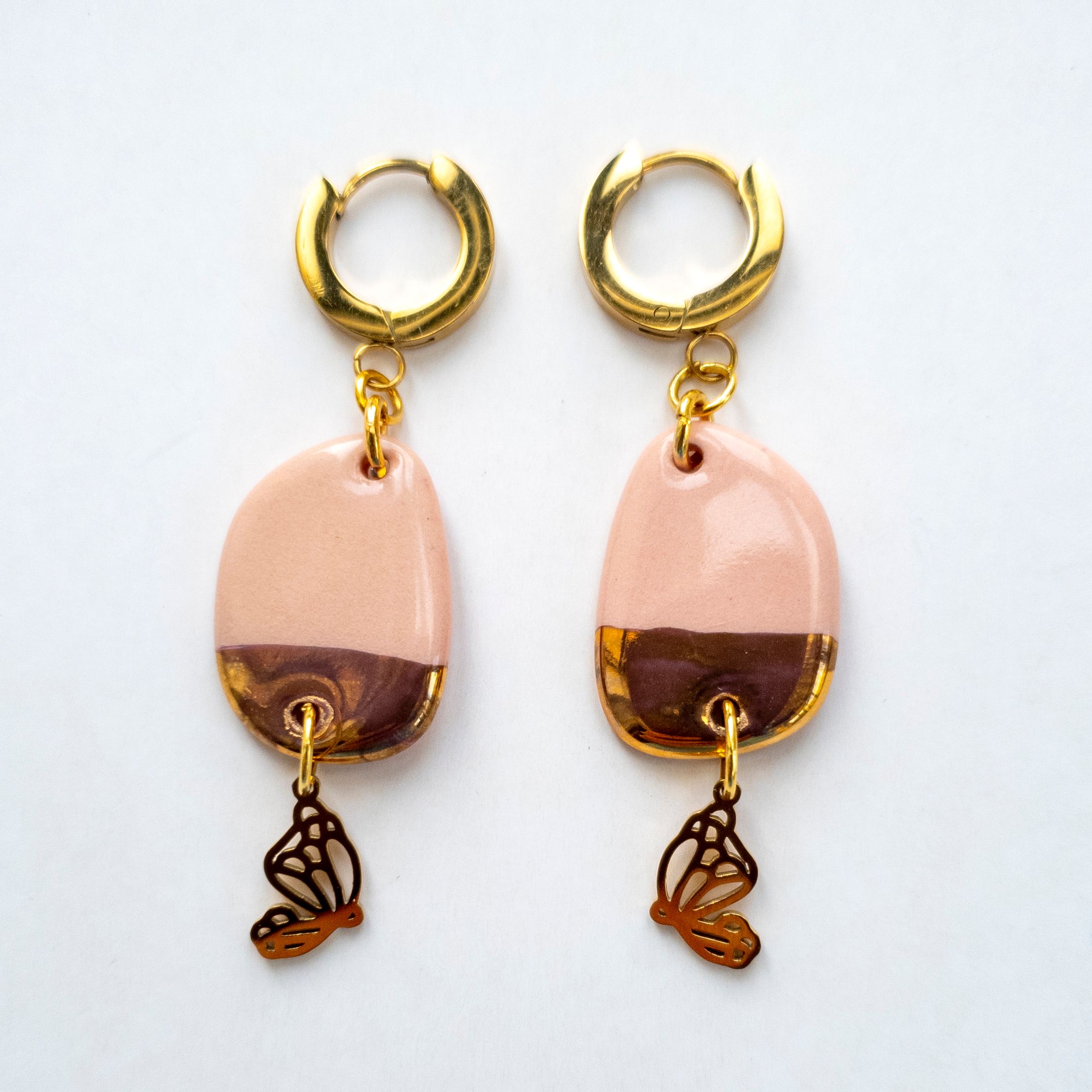 Min04 Pink Butterfly Dangle Hoop Earrings