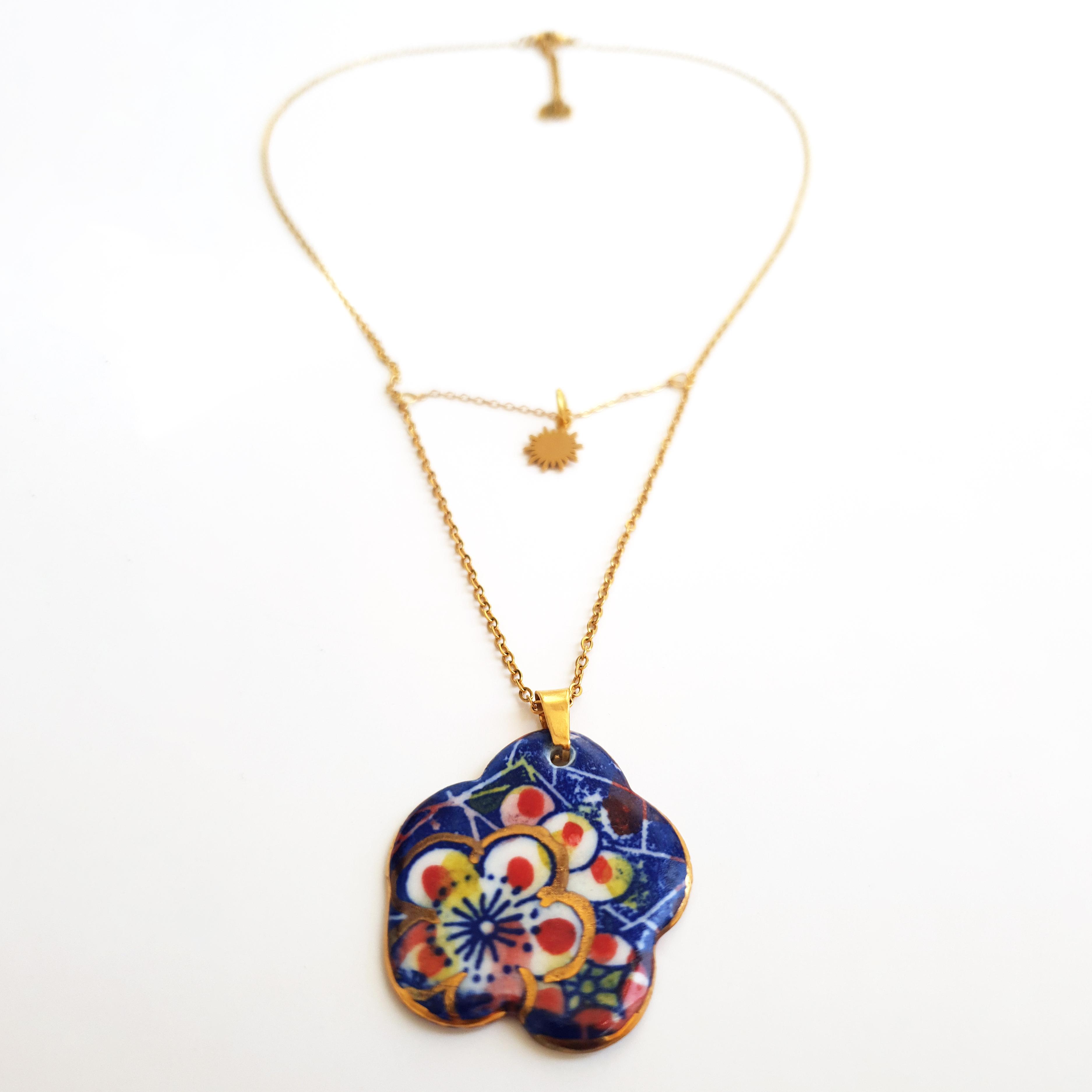 Spr01 Blue Blossom Flower Pendant Necklace