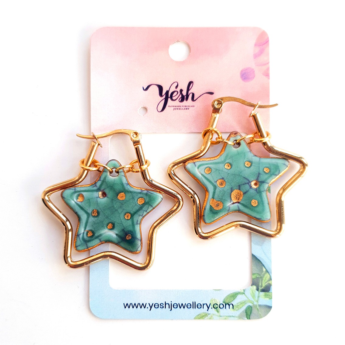 star02 Yeşil Yıldız Frame Küpe