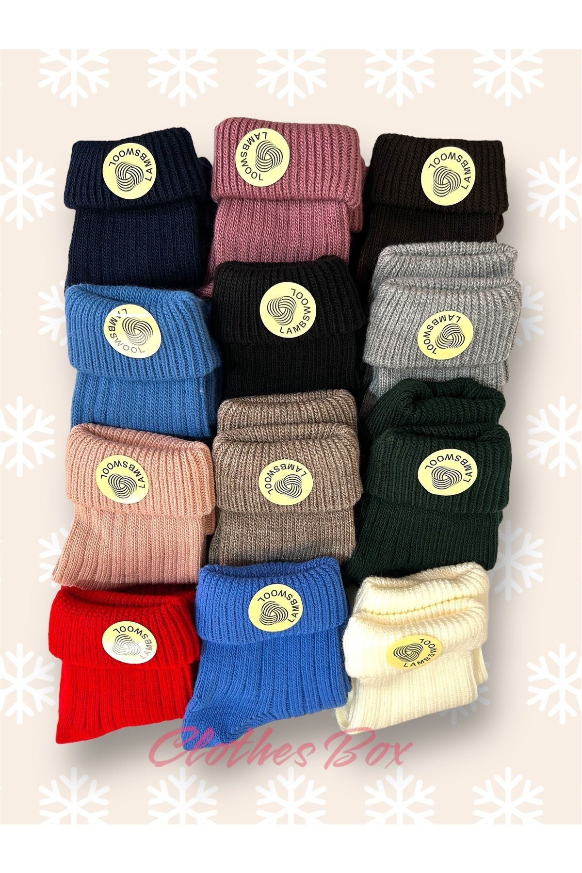 Unisex Kıvrık Lambswool Yün Bot Çorabı 12'li Paket
