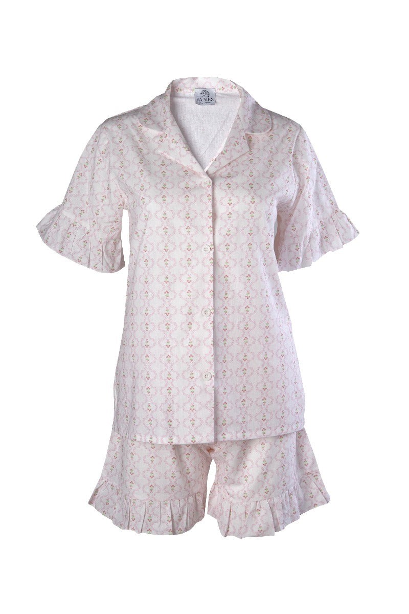 Peony Ruffle Shorts Women's Pajama Set.