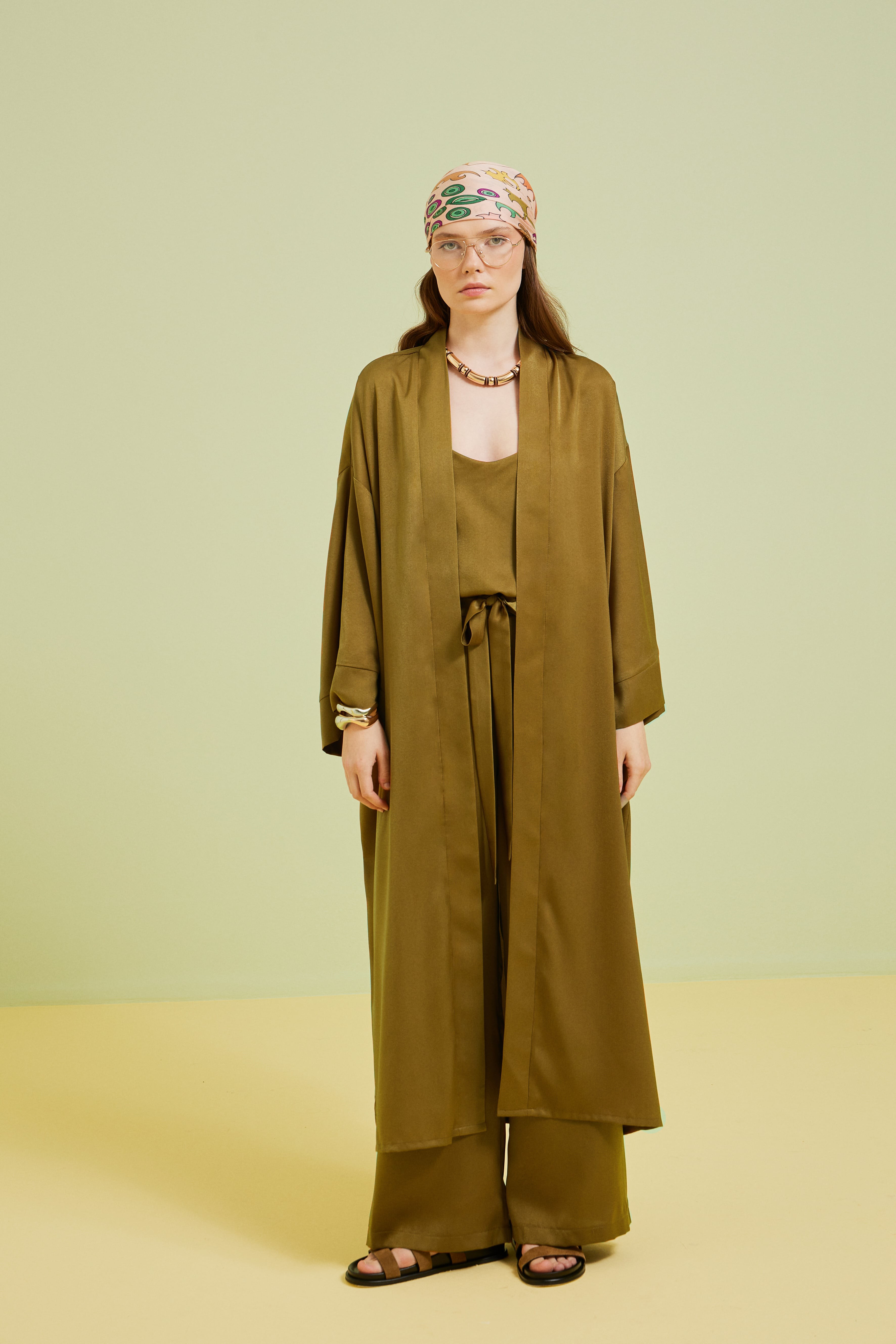Olive Uzun Kadın Kimono