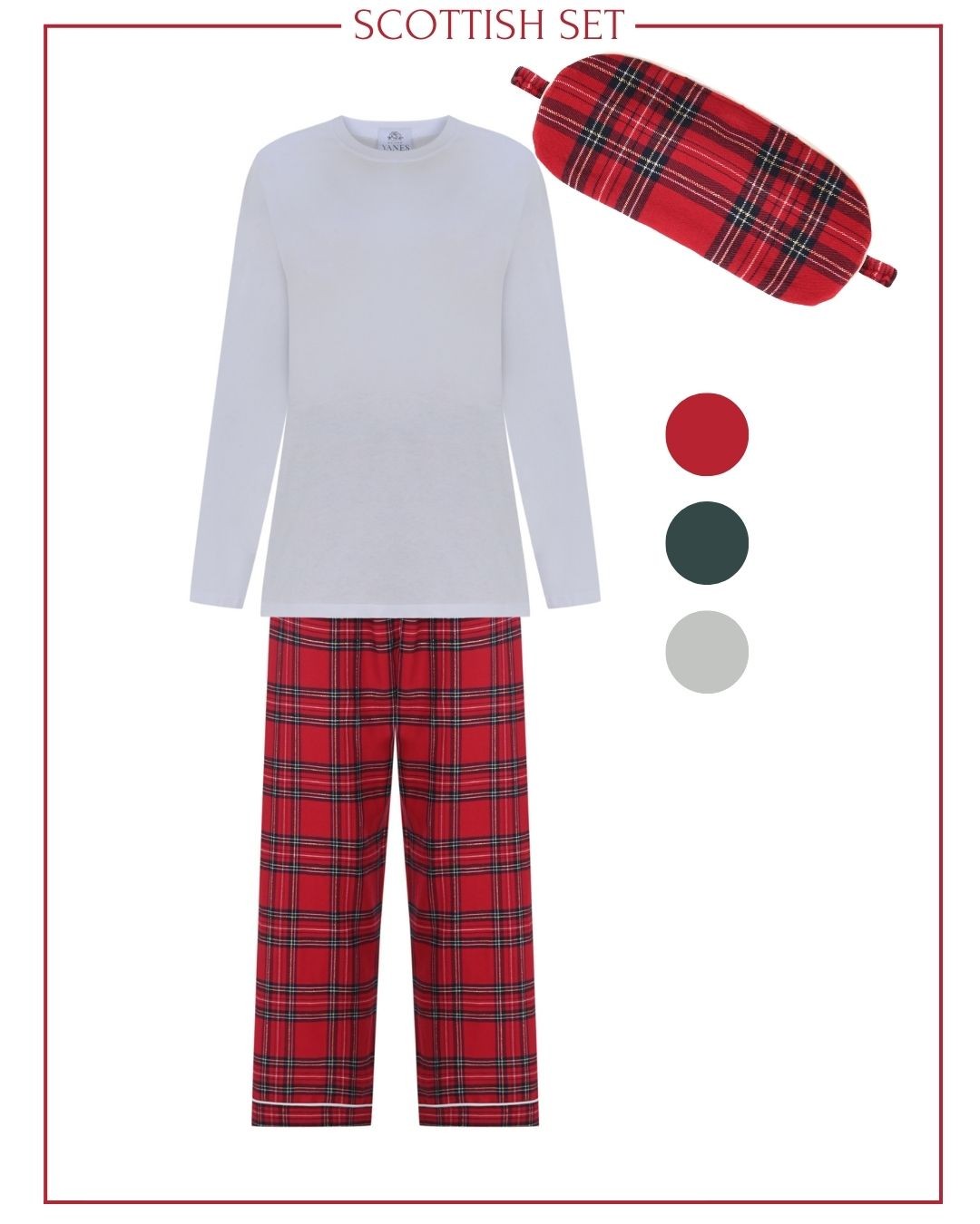 Scottish Erkek Tshirt Pijama Takımı ve Uyku Gözlüğü Set
