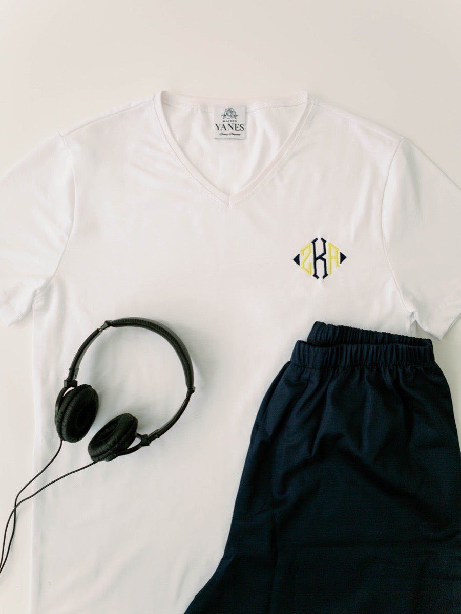 Yellow - Navy Blue Tshirt Shorts Set