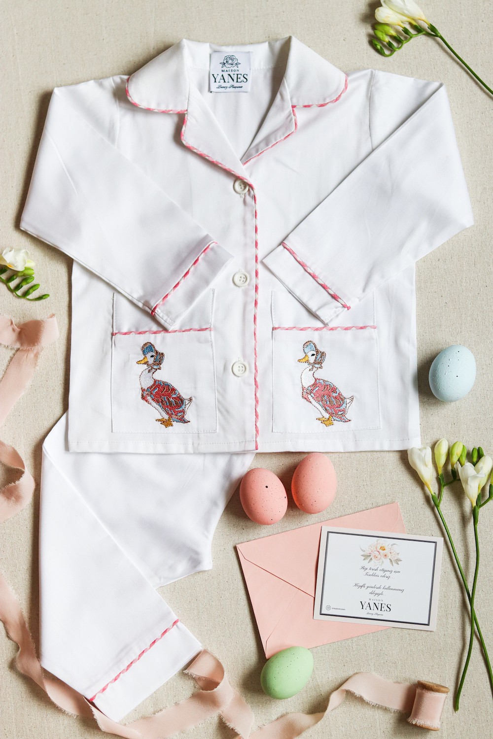 Goose Embroidered Kids Pajama Set