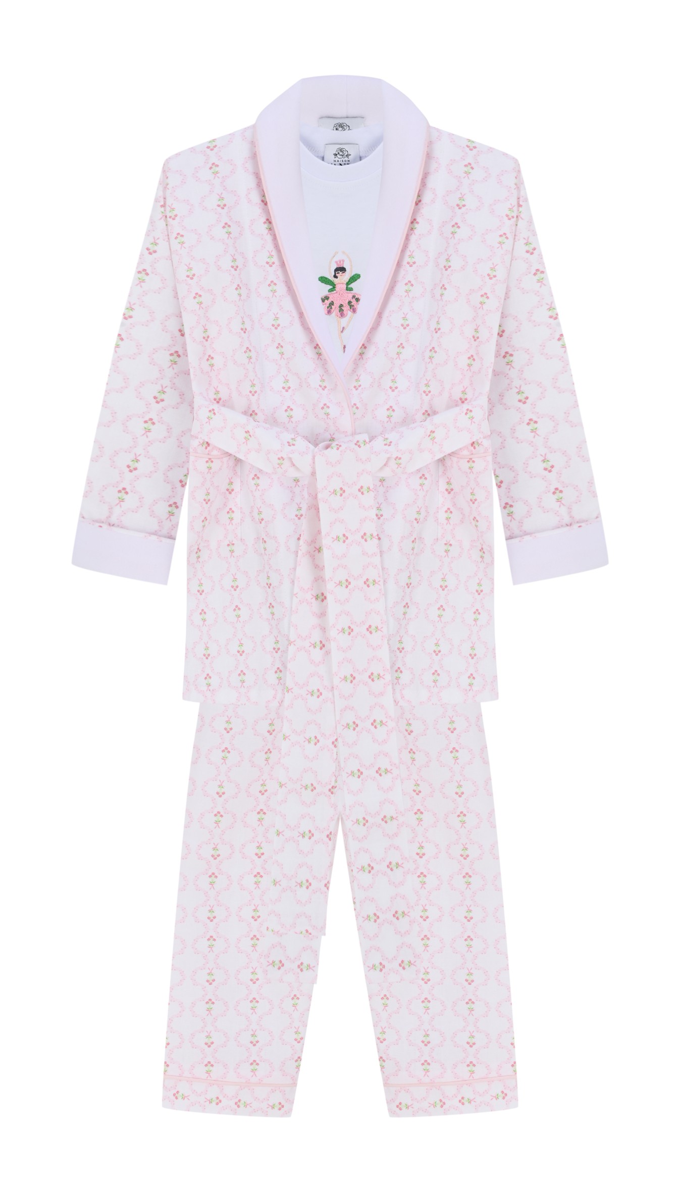 Peony Embroidered T-shirt Pajama and Robe Set