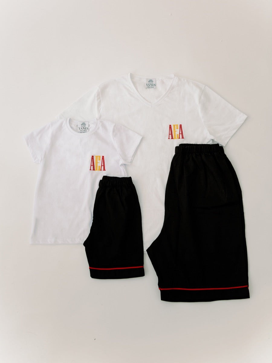 Yellow - Red Children's Tshirt Shorts Pajamas Set