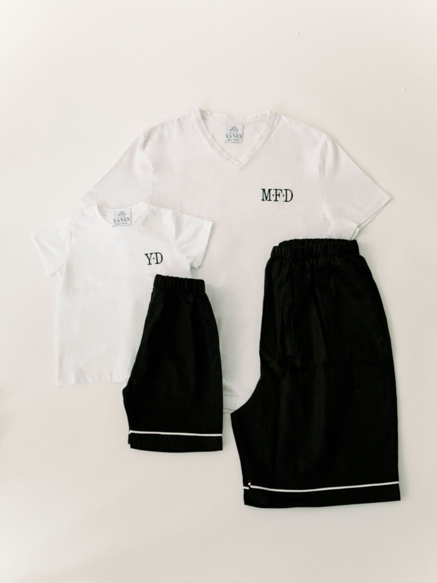 White - Black Kids Tshirt Shorts Pajamas Set