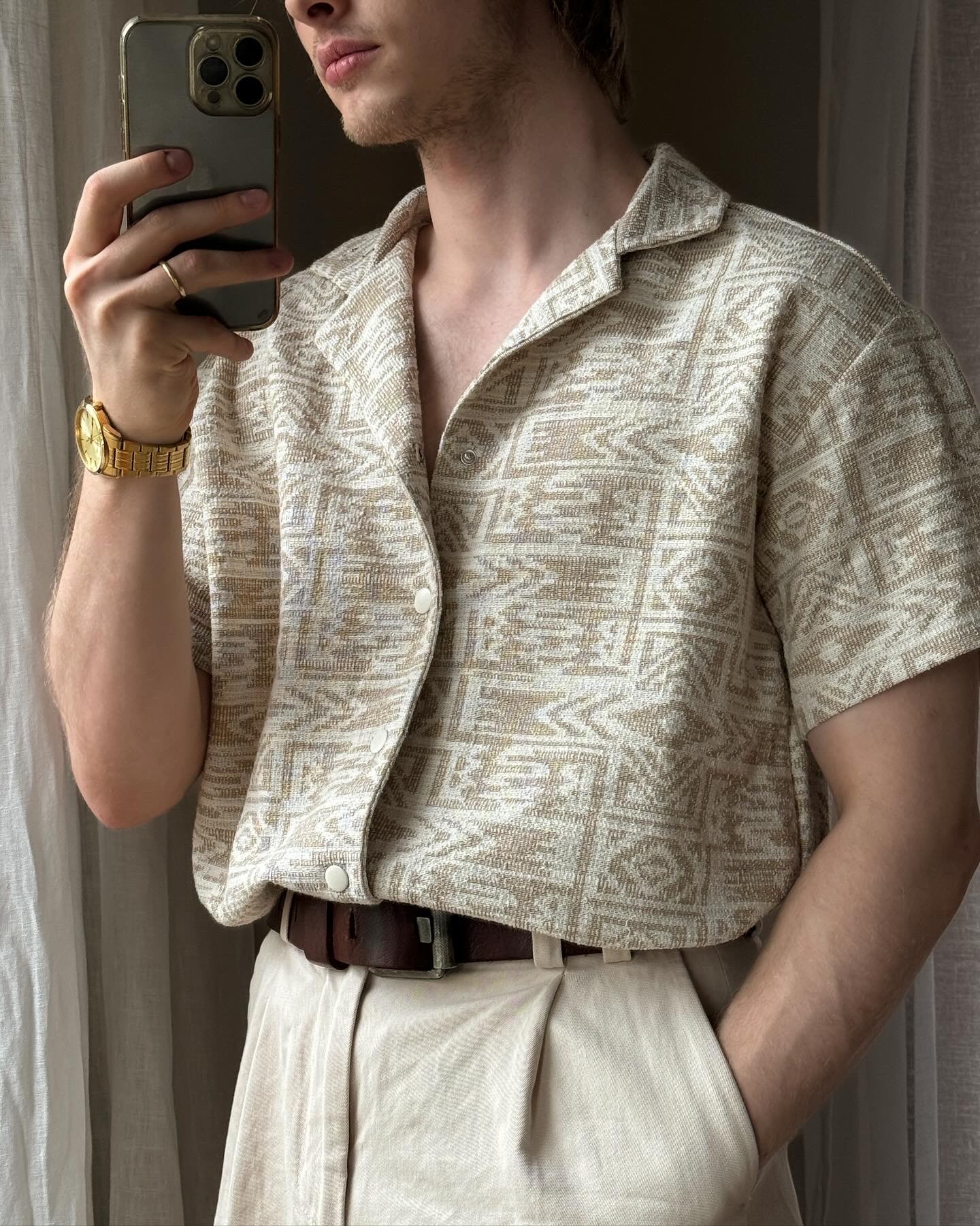 Beige-White Oversize Shirt