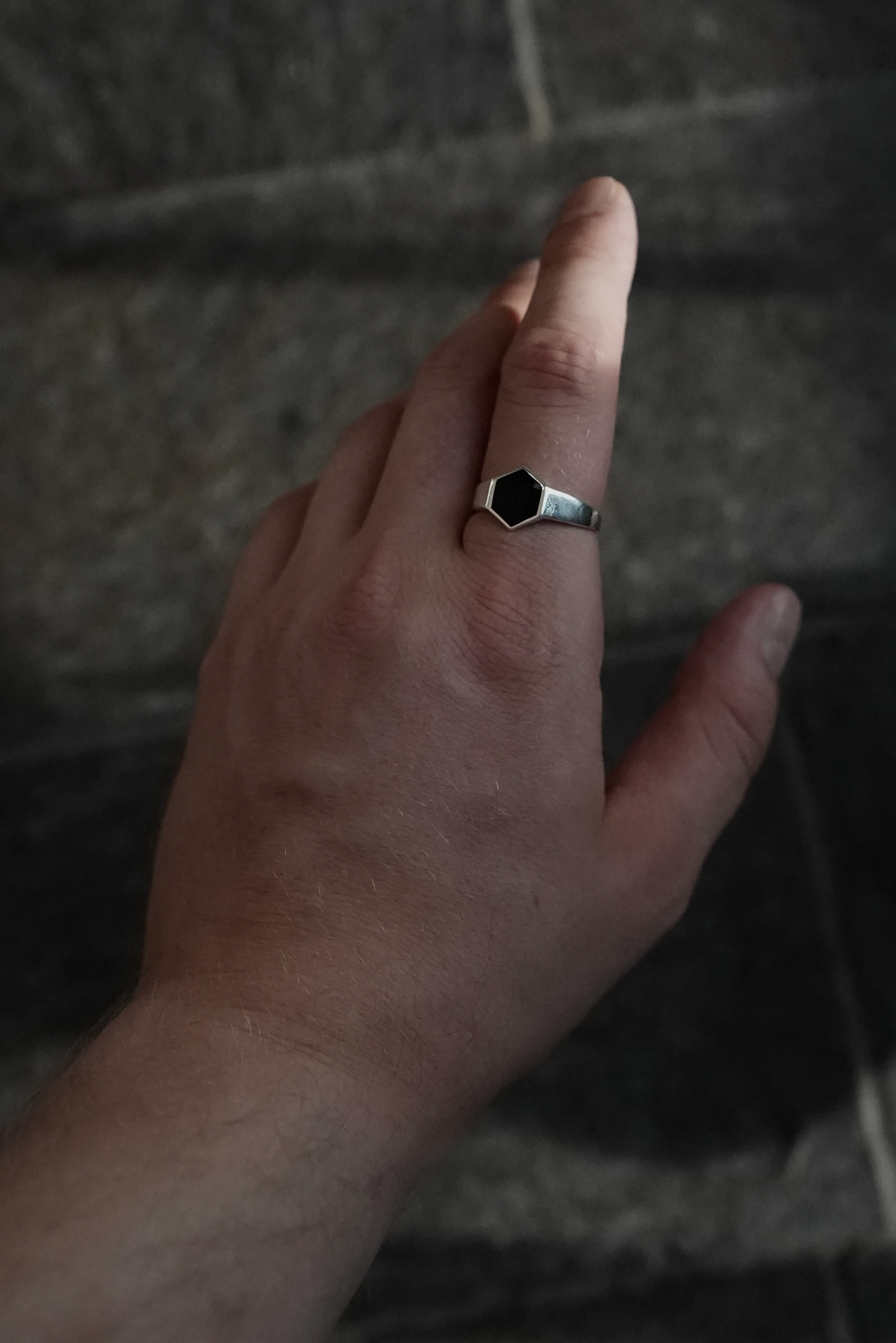 925 Black Hex Ring