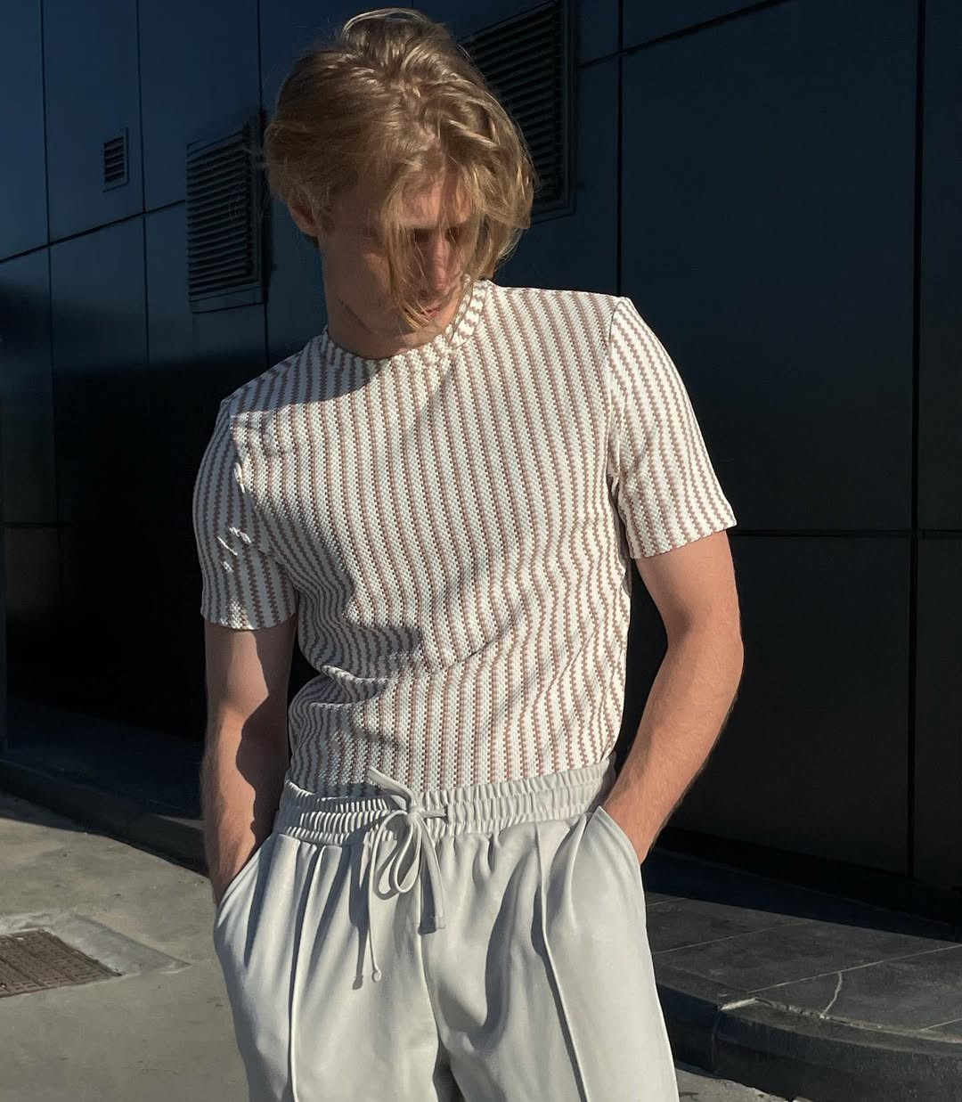 Beige-White Rectilinear T-shirt