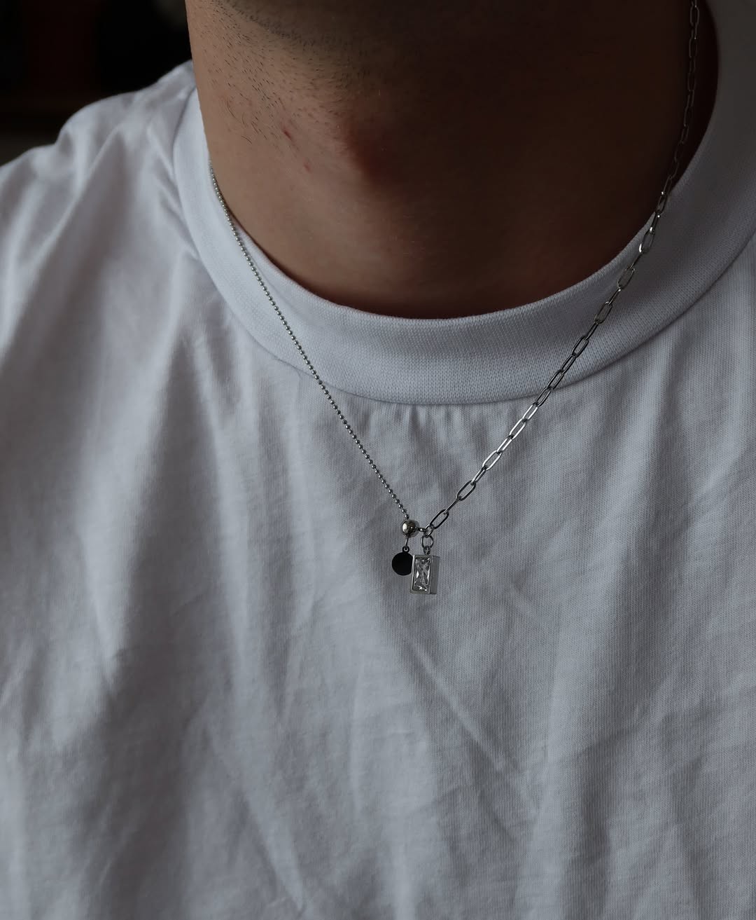 Silver Tiny Stone Necklace.