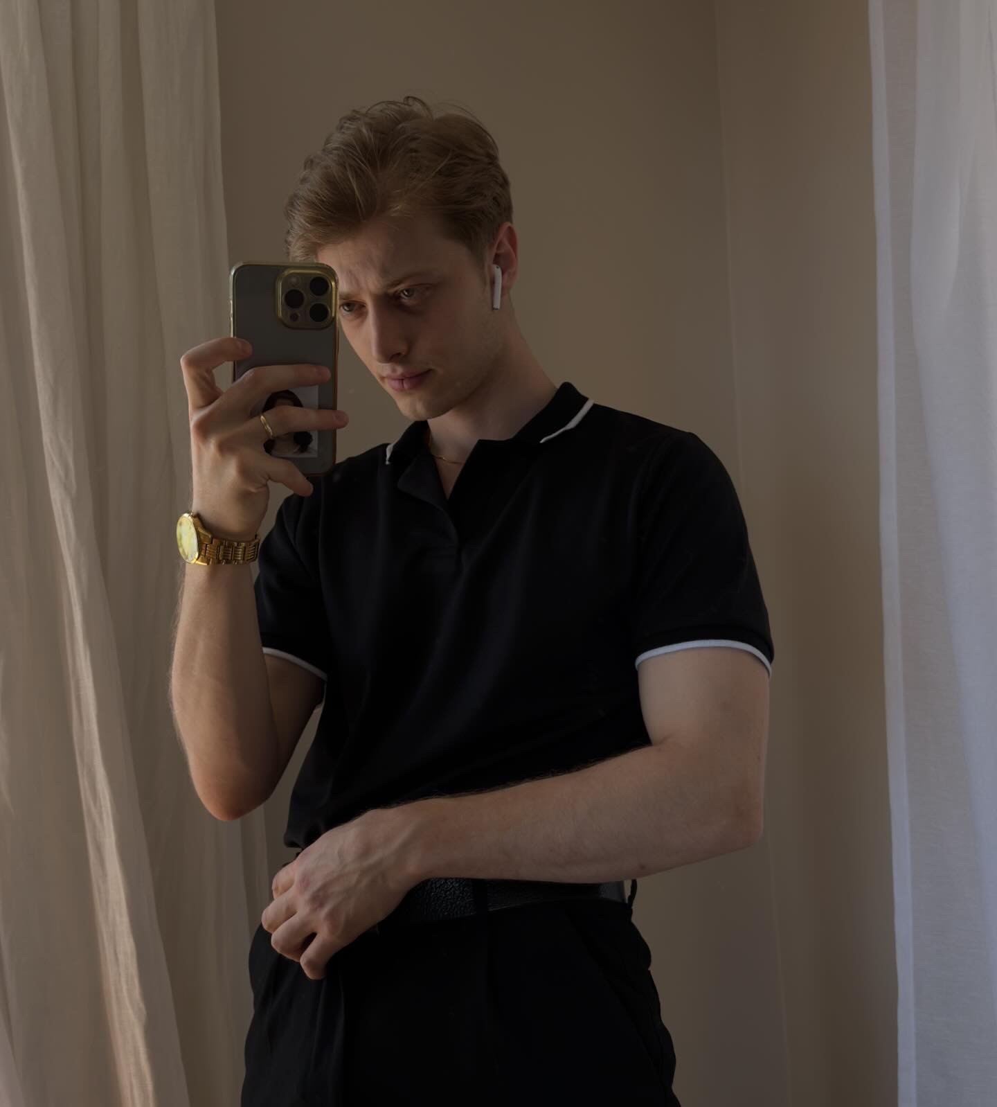 Black White Striped Polo Shirt