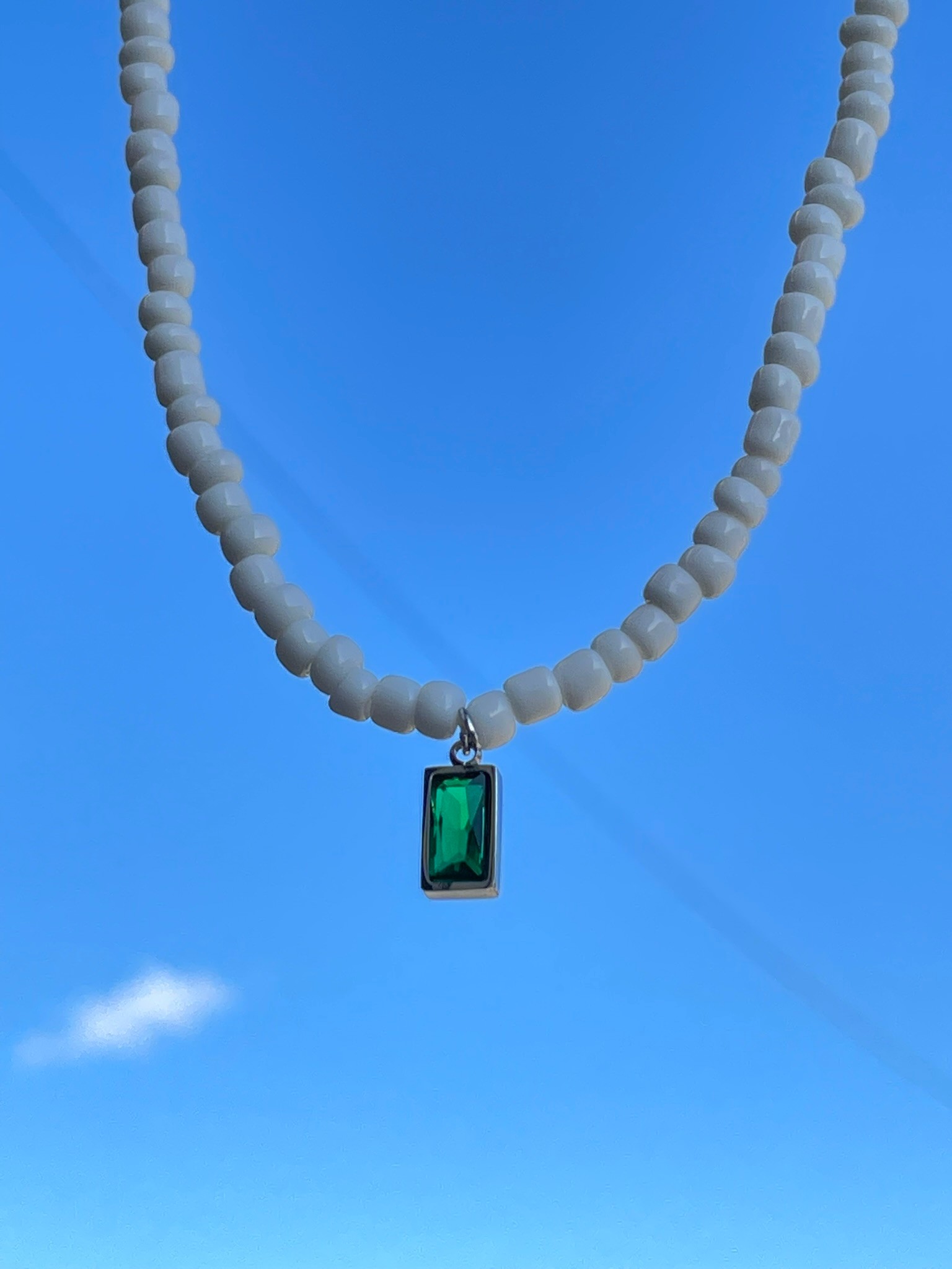 Green Stone-Tiny Bead Necklace