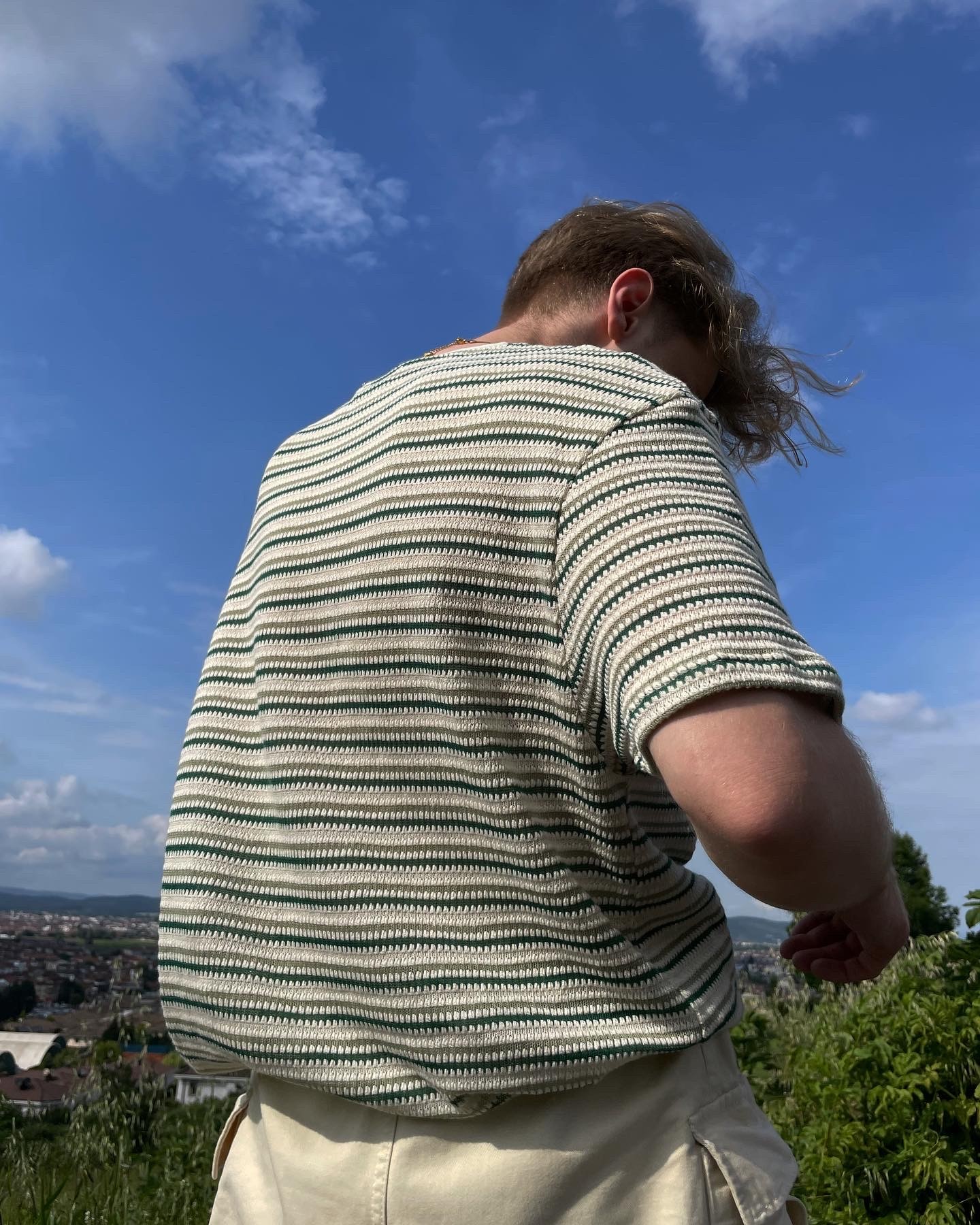 Green Striped Knitwear Oversize Tshirt 