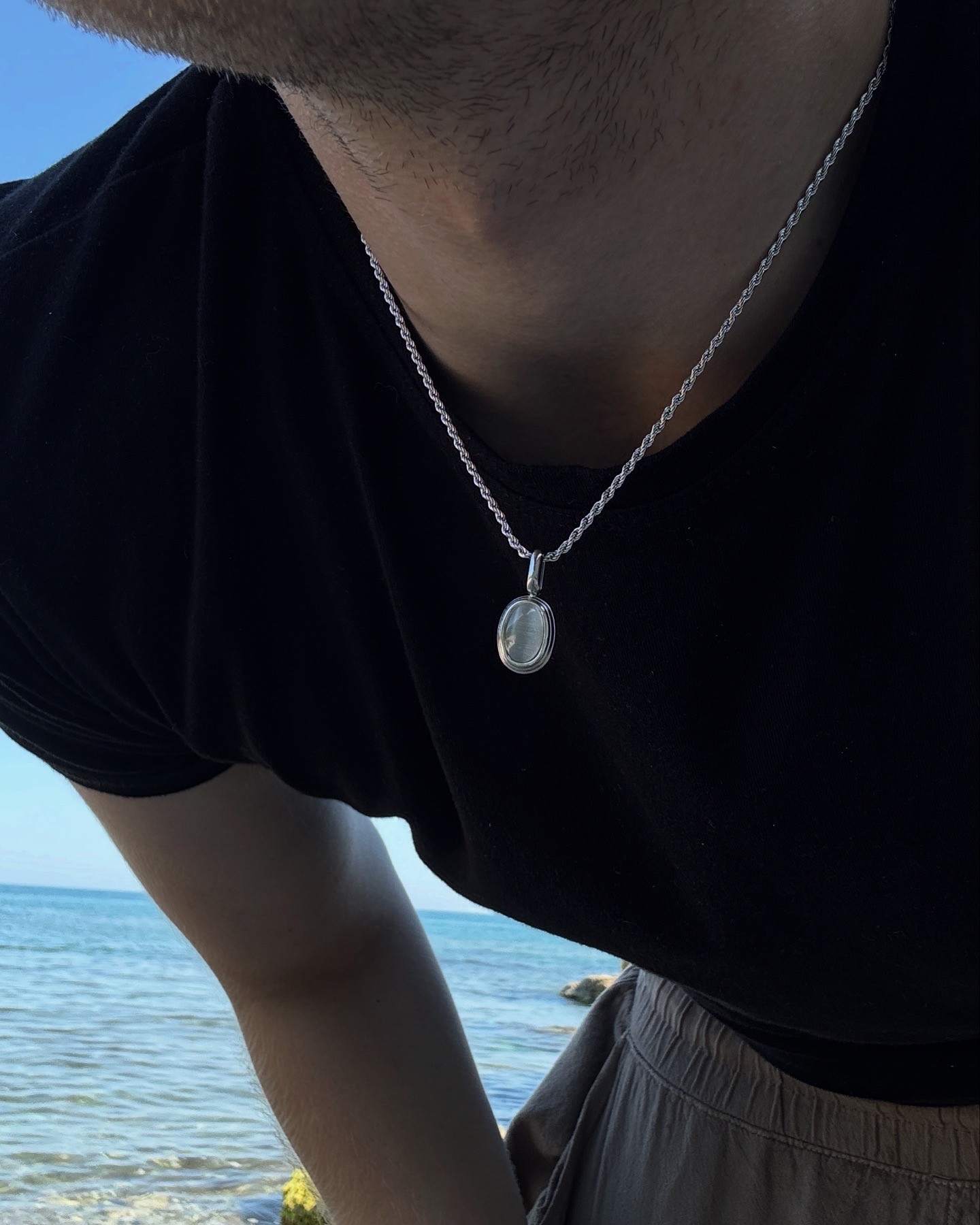 Grey Stone Vintage Auger Necklace