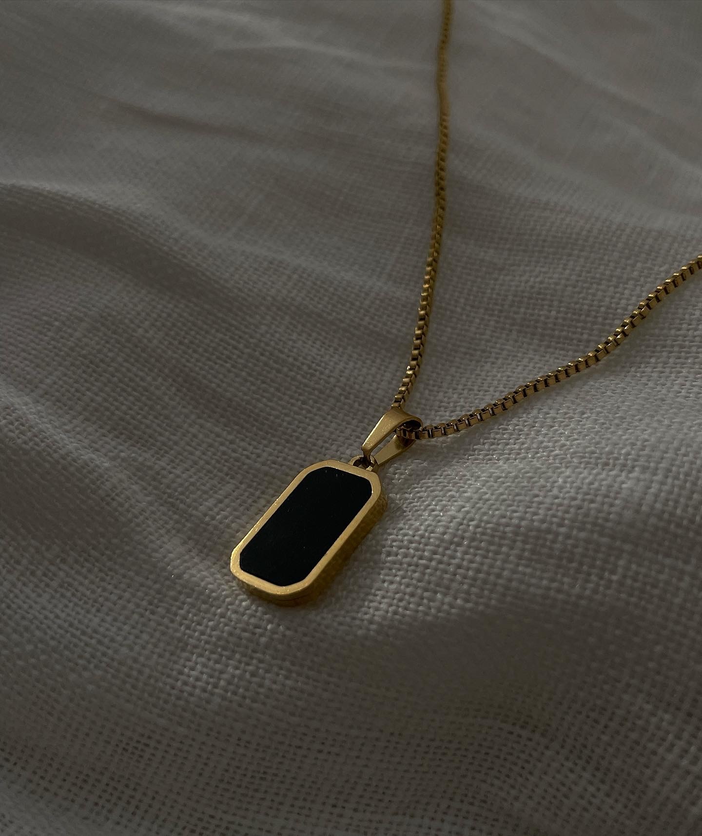 Gold Black Rectangle Necklace