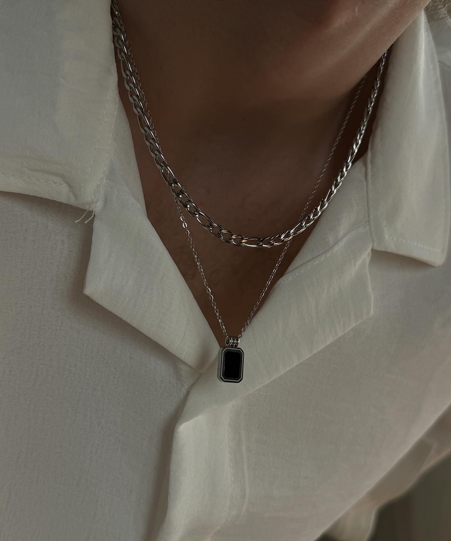 Figaro Chain Black Stone Necklace