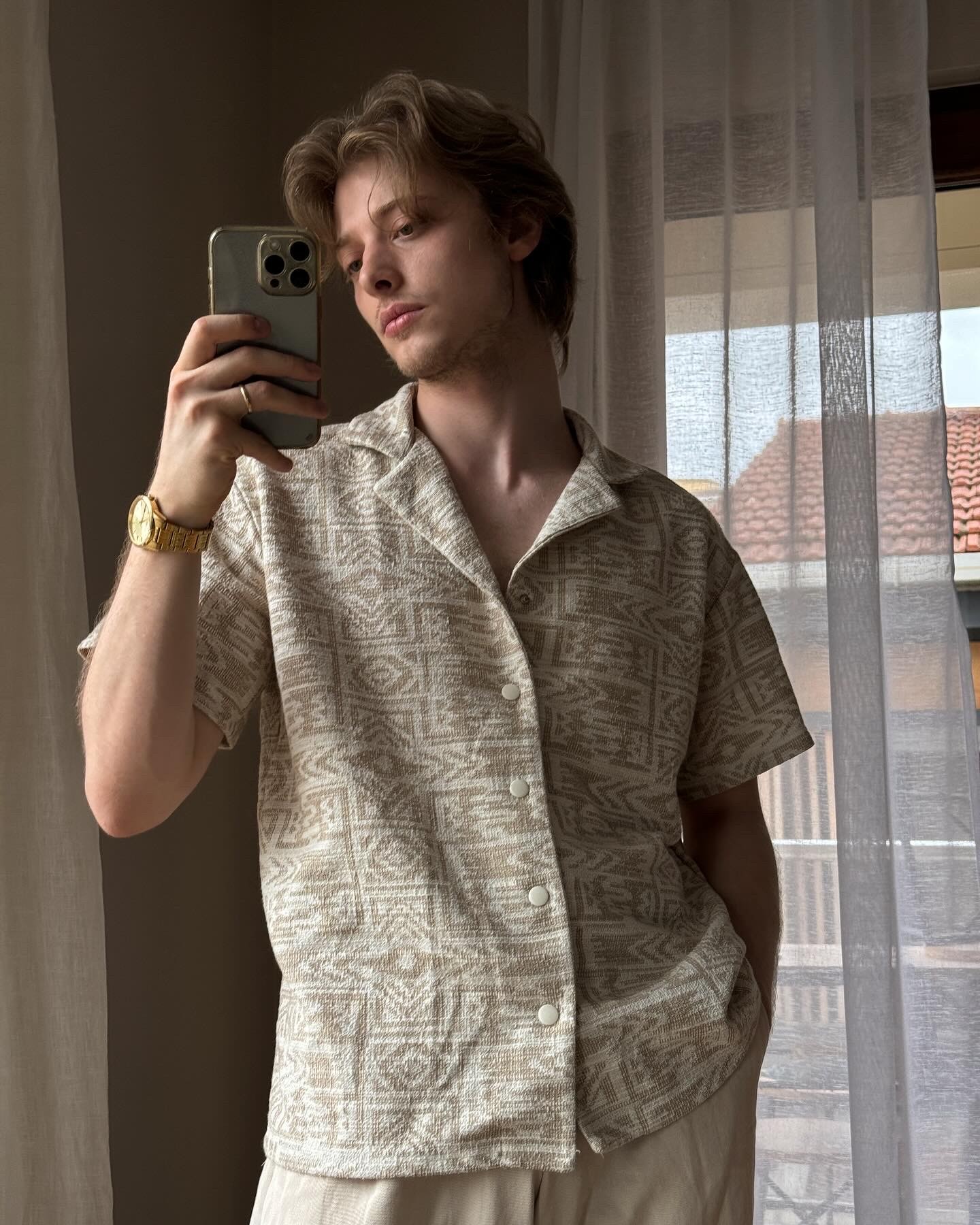 Beige-White Oversize Shirt