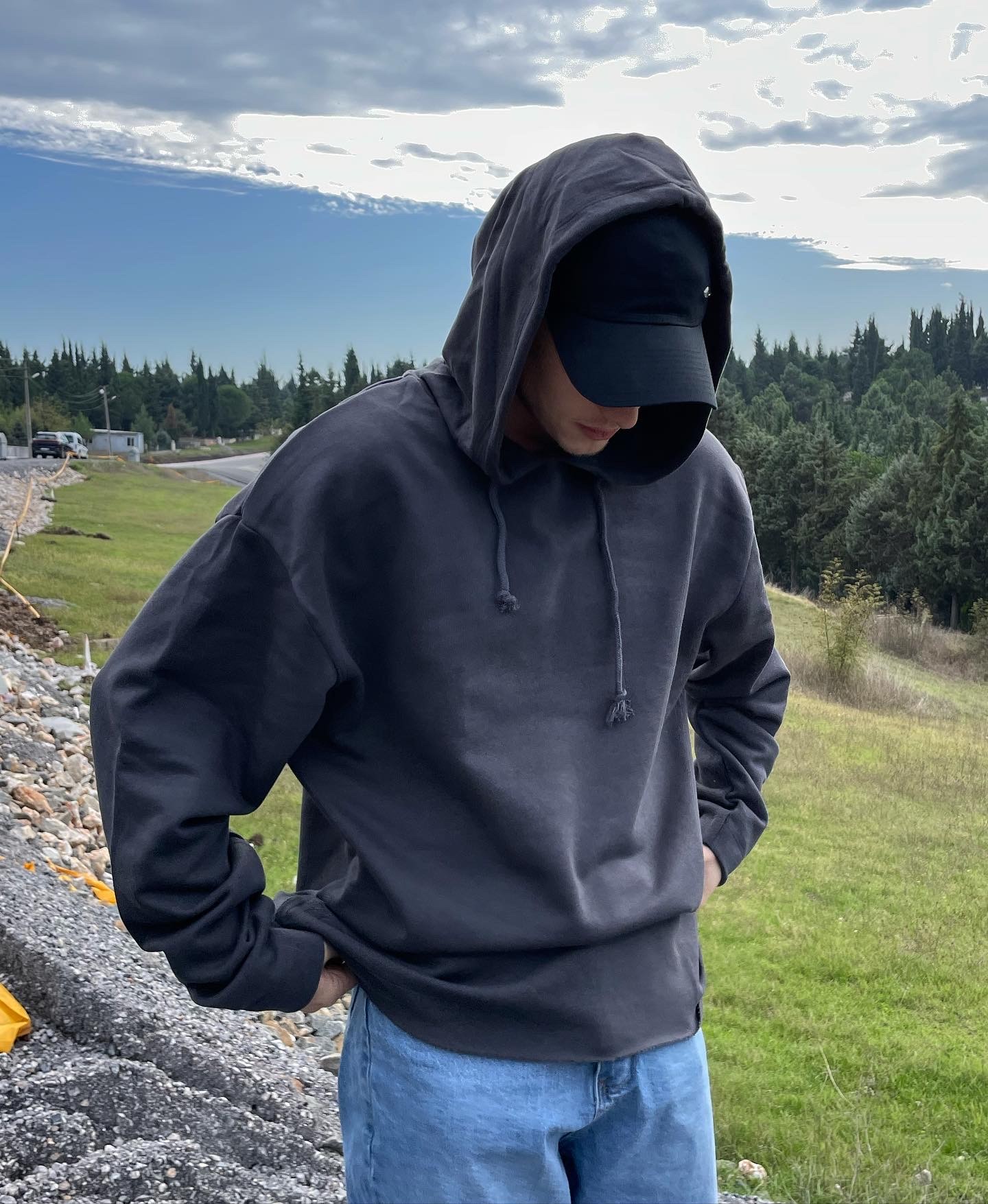 Dark Grey Side Zipper Oversize Hoodie