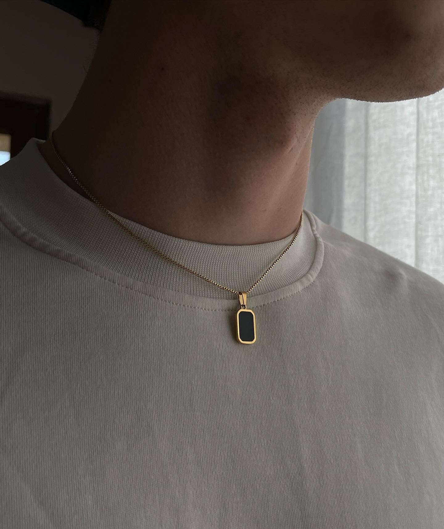 Gold Black Rectangle Necklace