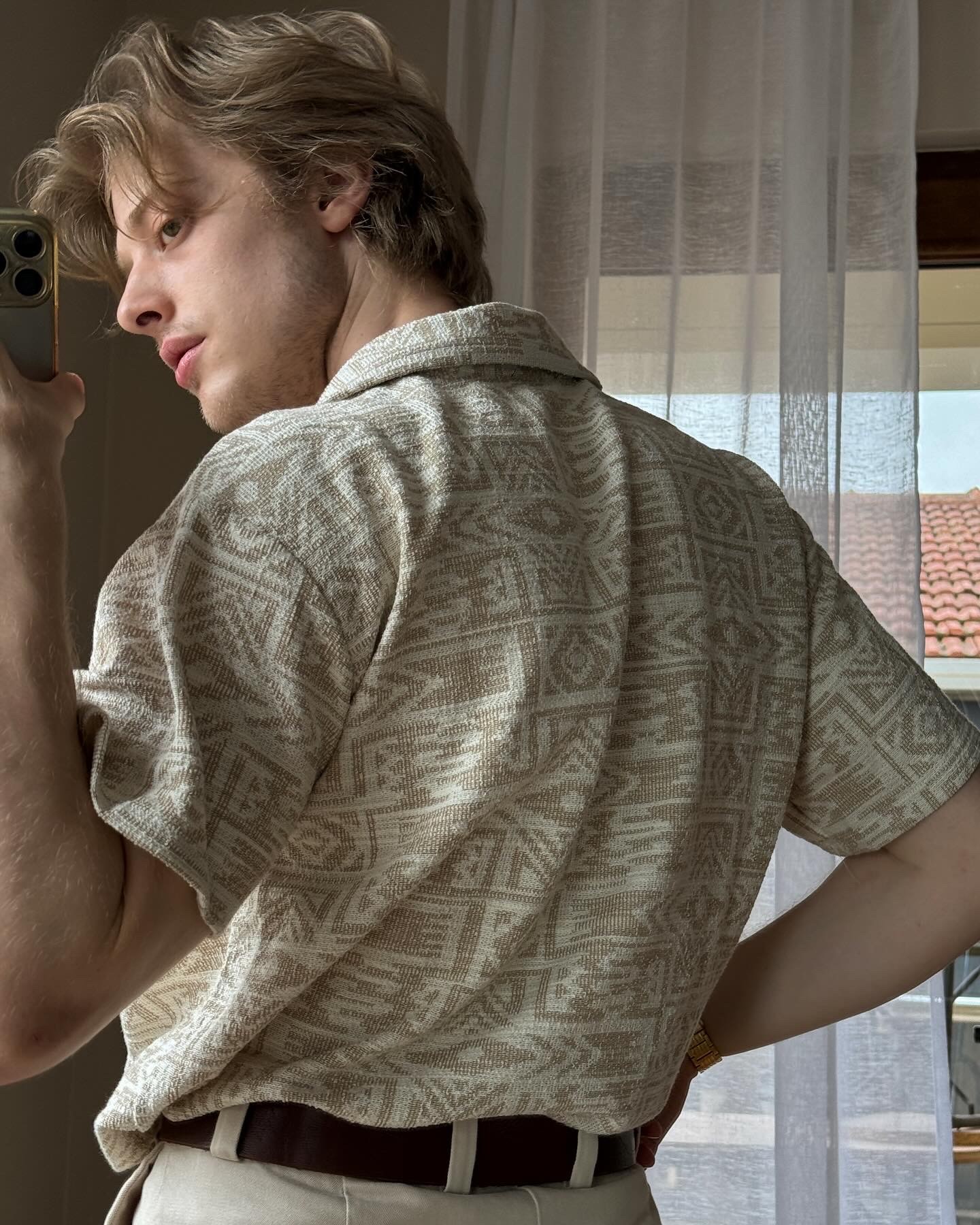 Beige-White Oversize Shirt