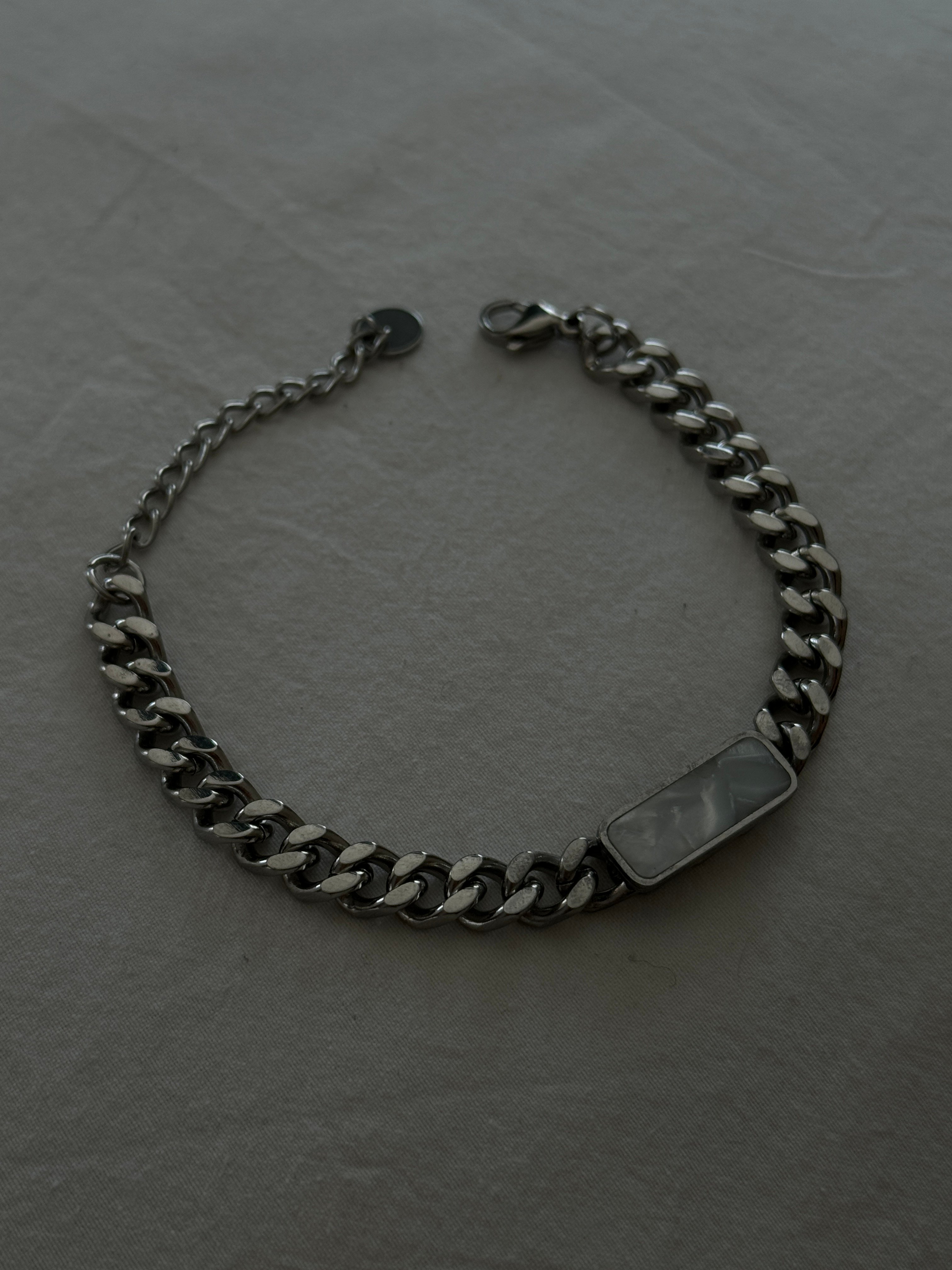 Silver Rectangle Black Stone Bracelet