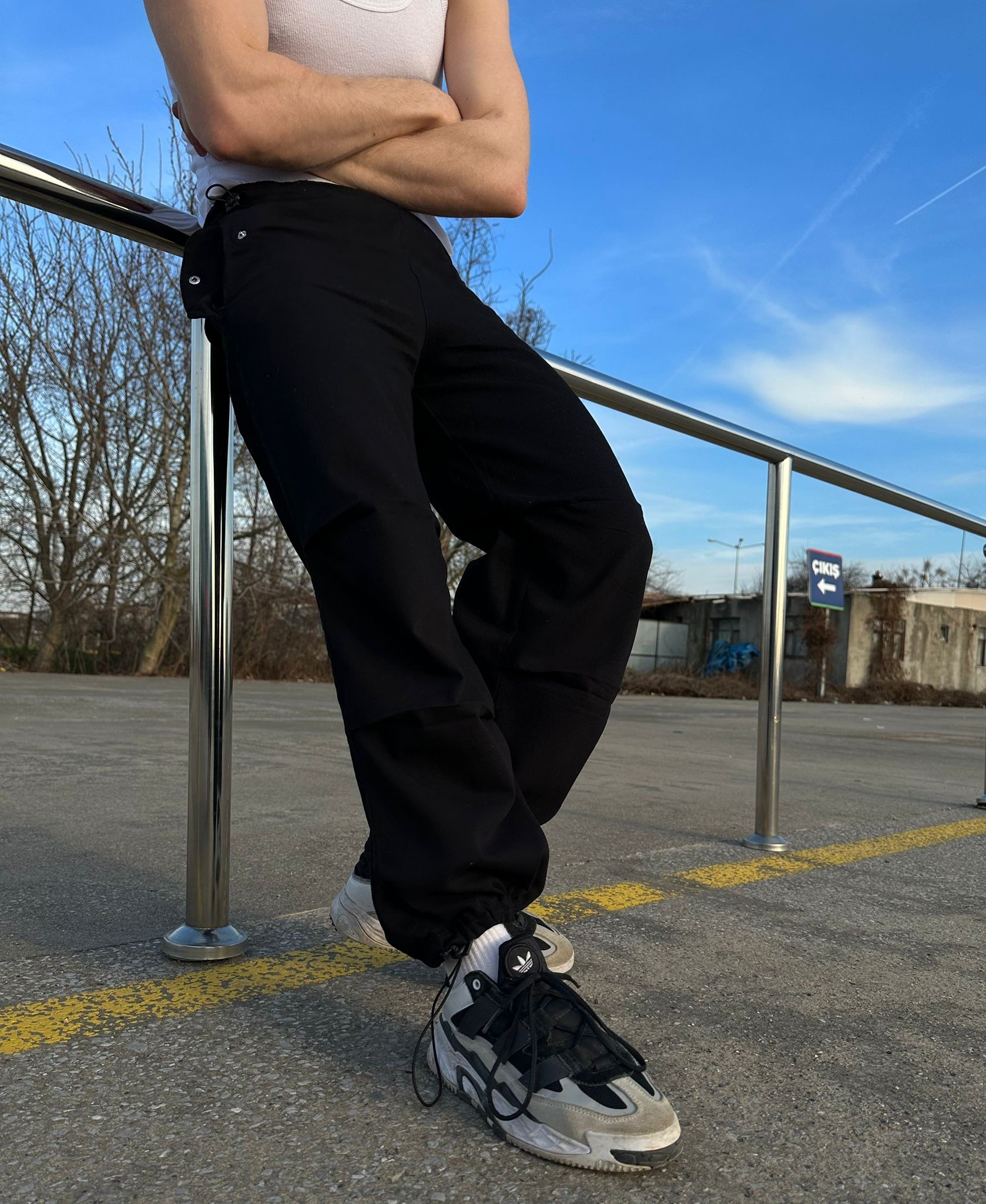 Unisex Siyah Paraşüt Pantolon