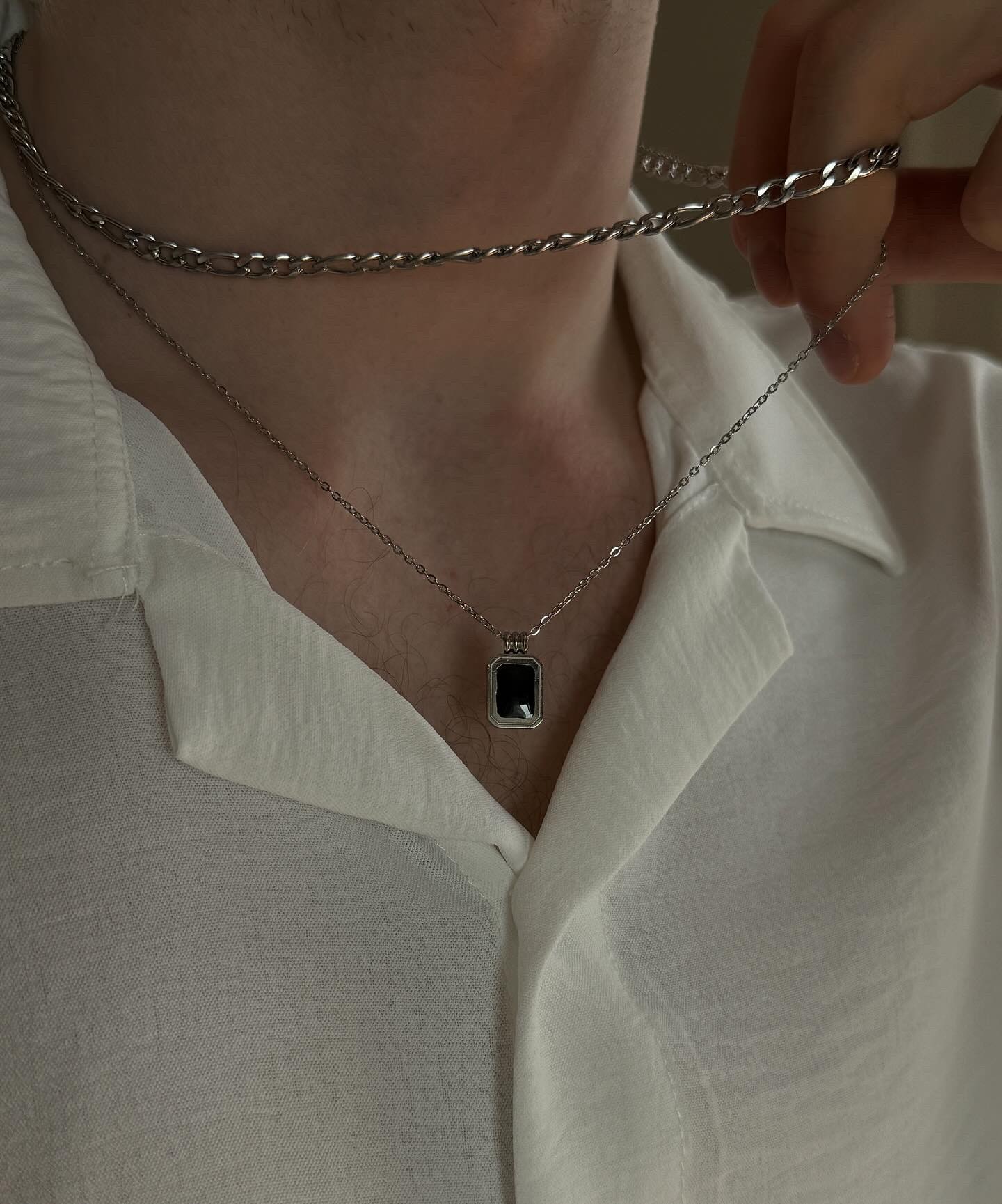 Figaro Chain Black Stone Necklace