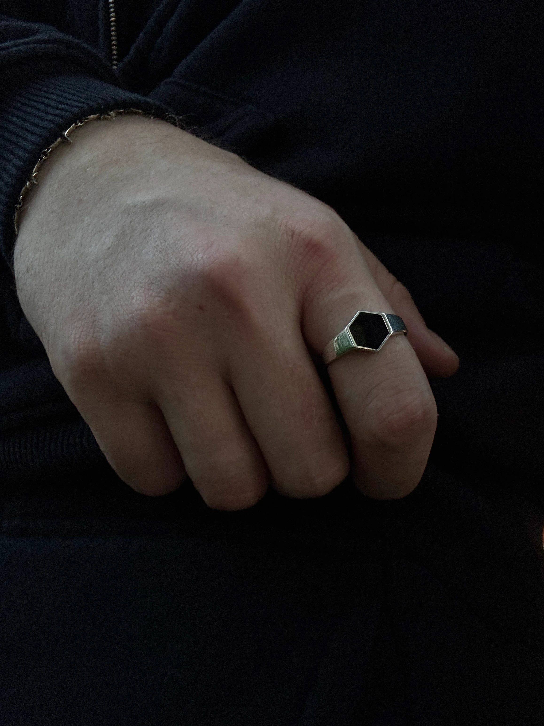 925 Black Hex Ring