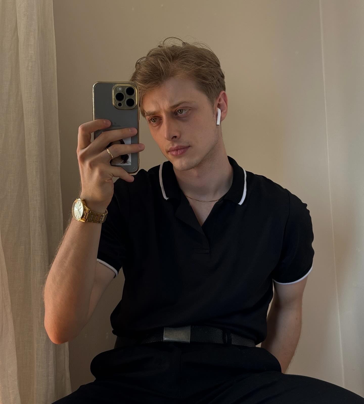 Black White Striped Polo Shirt