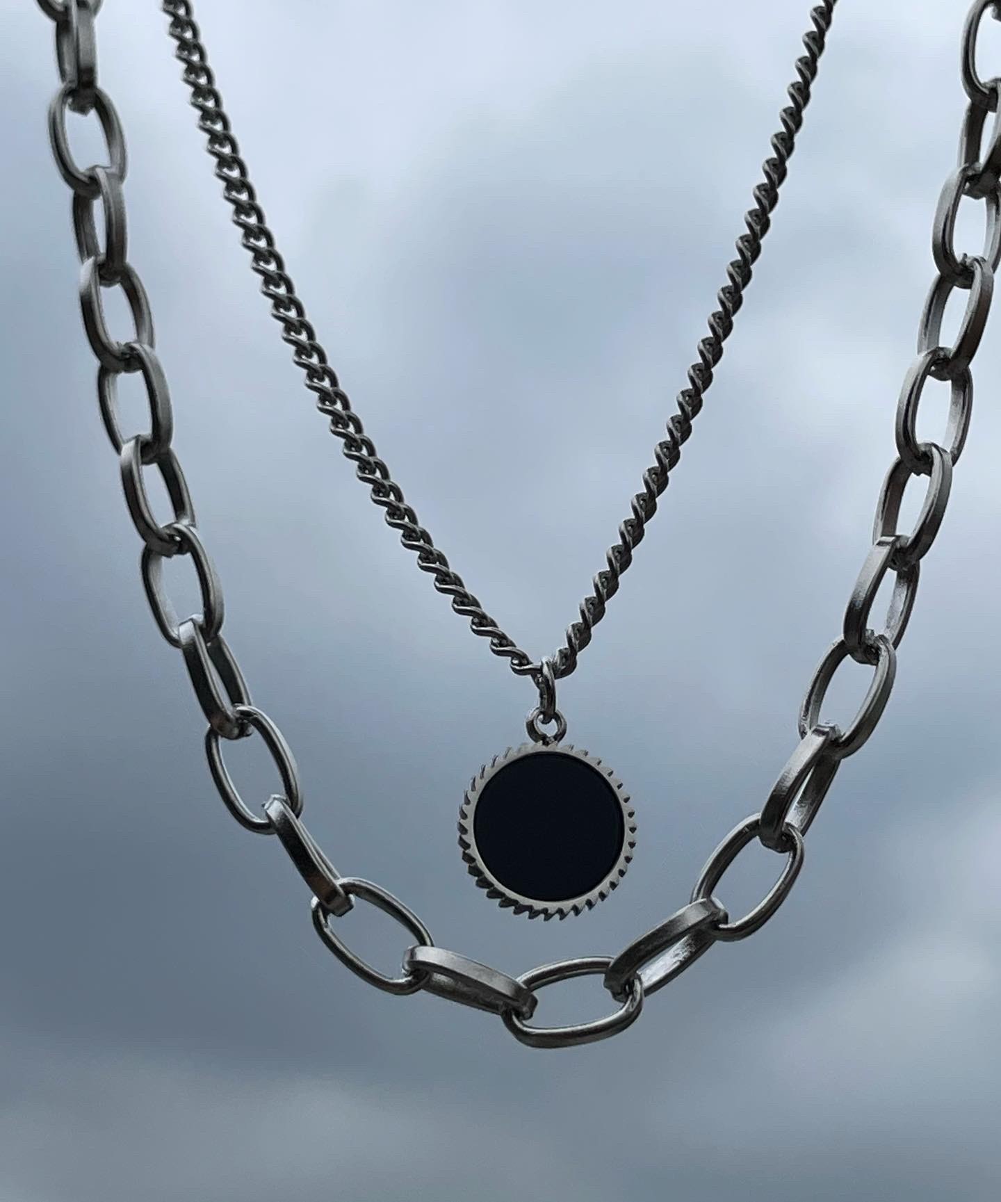 Double Chain Black Stone Necklace 