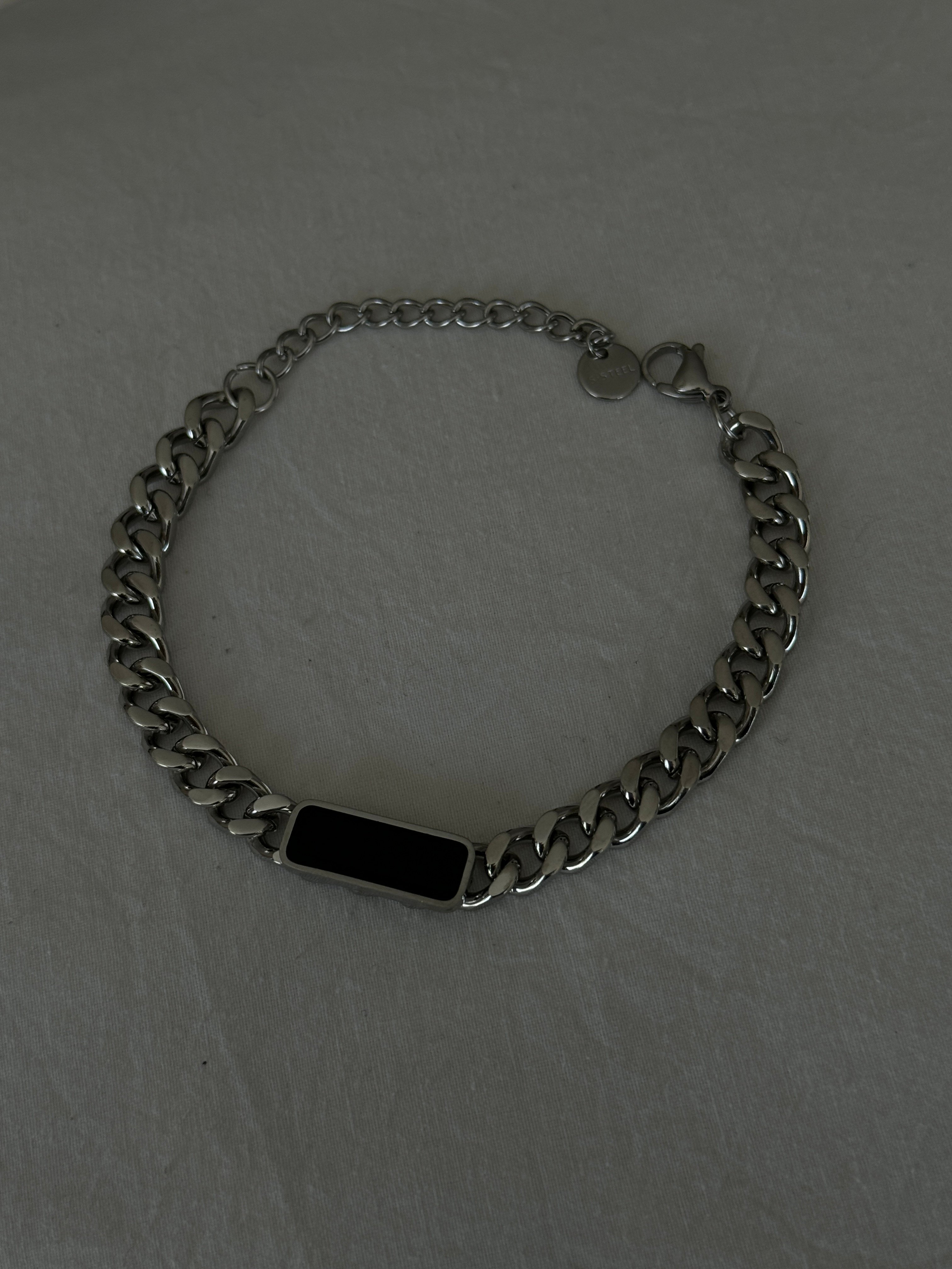 Silver Rectangle Black Stone Bracelet