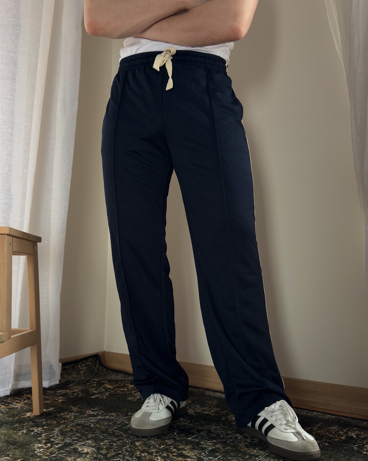 White Striped Navy Blue Sweatpant 