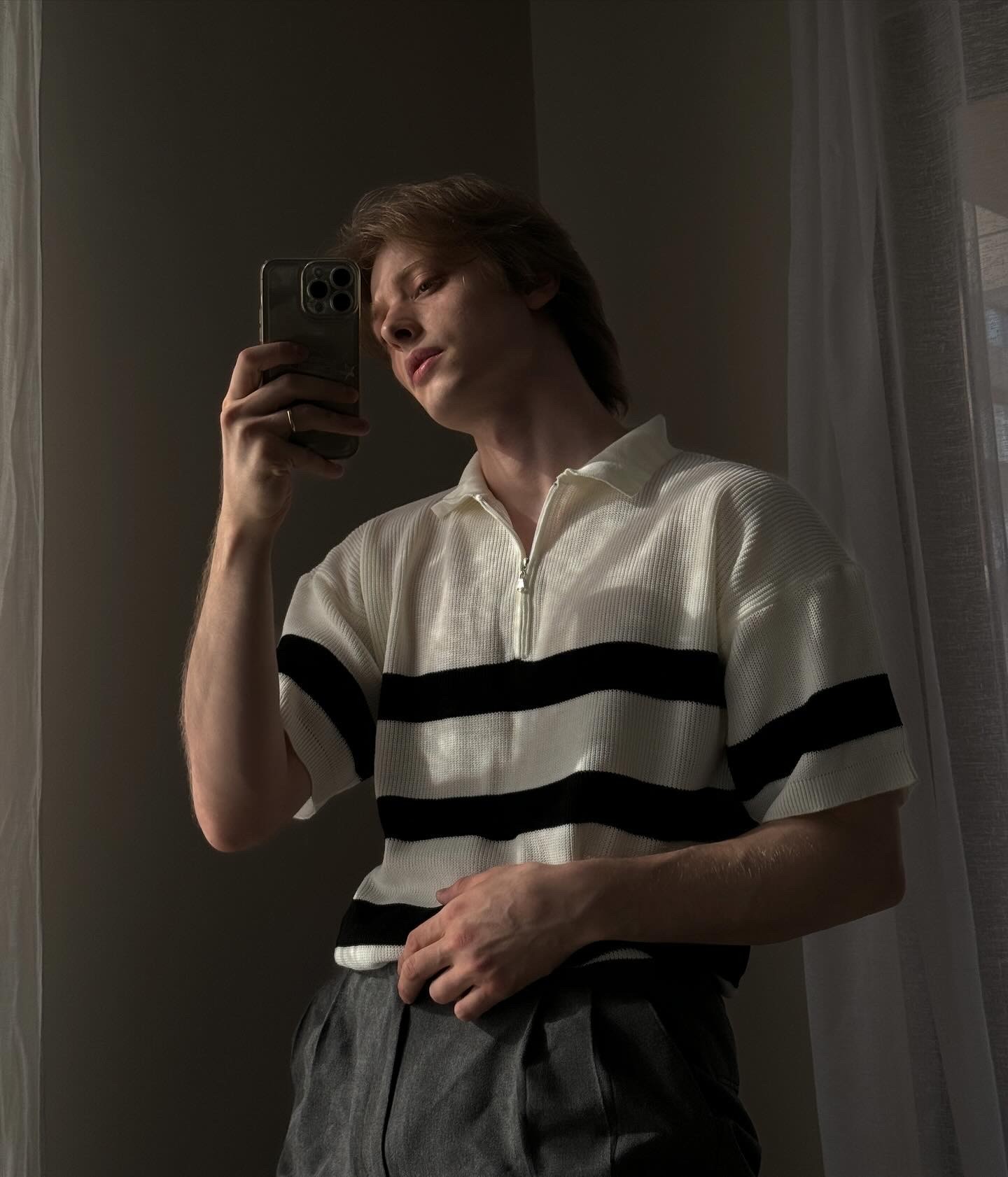 Black Cream Striped Oversize Polo Shirt