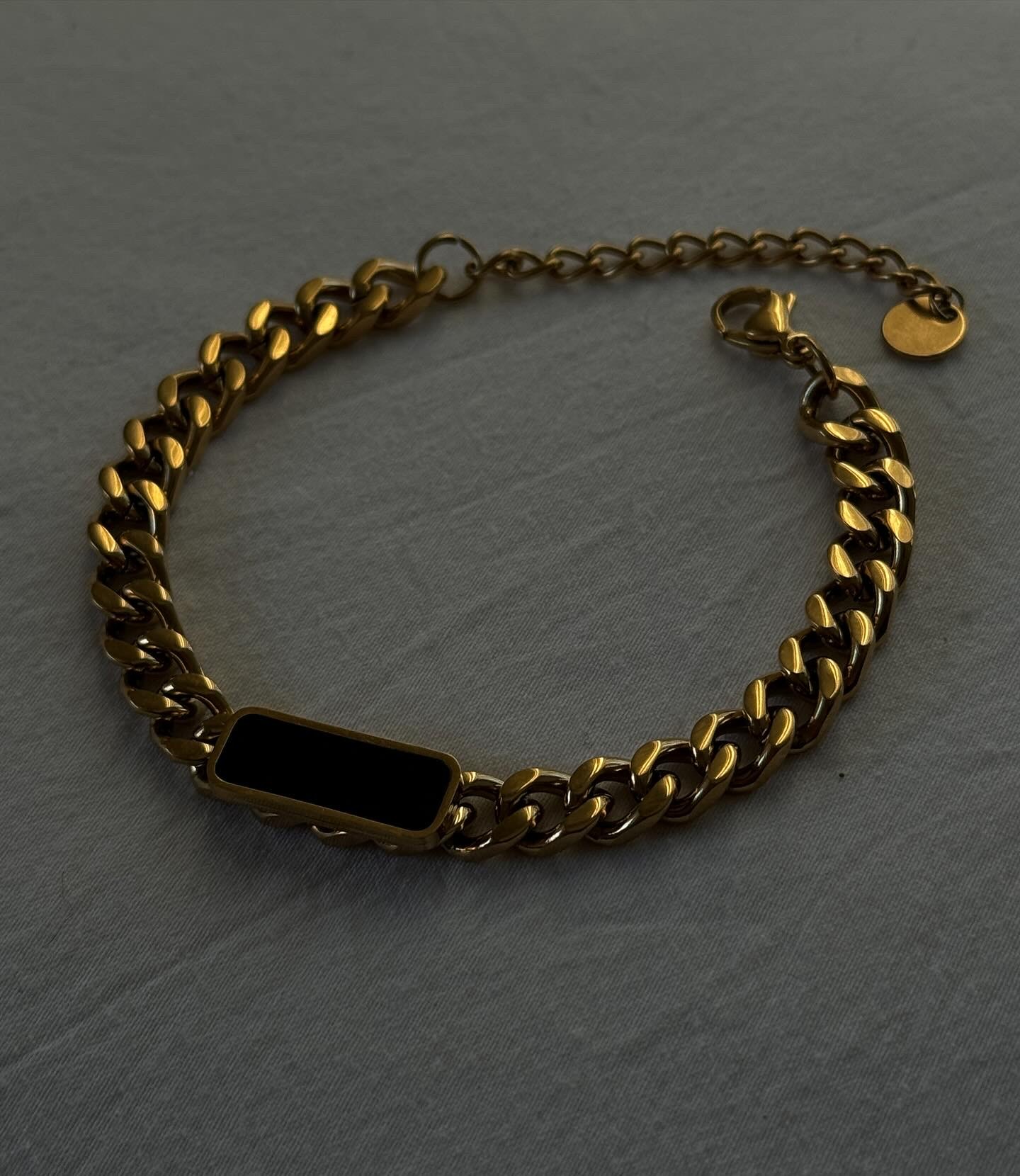Gold Rectangle Black Stone Bracelet