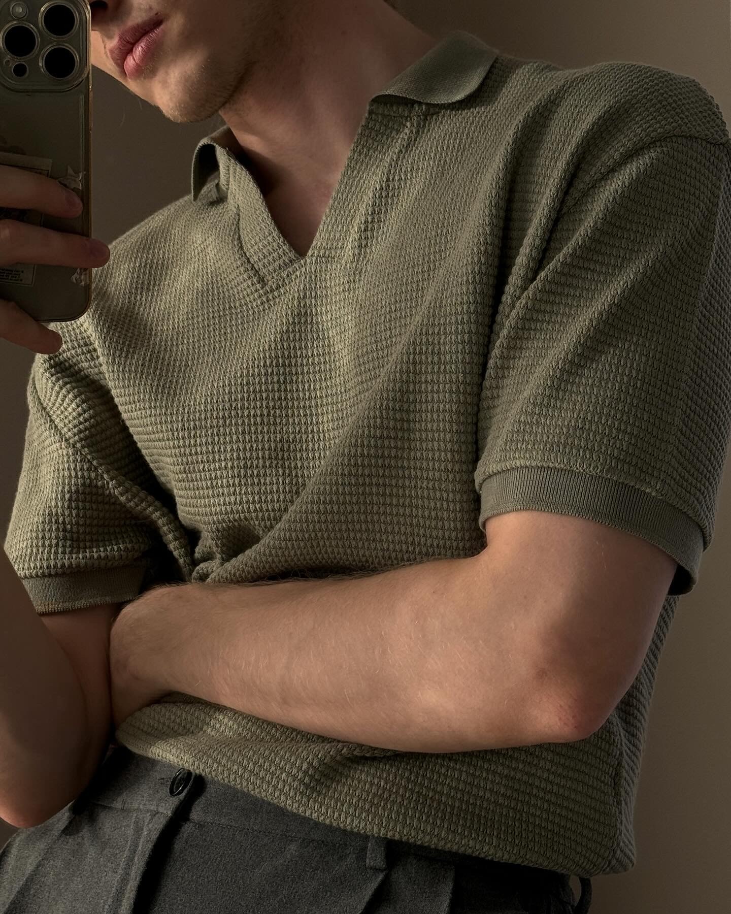Green Textured Polo Shirt 