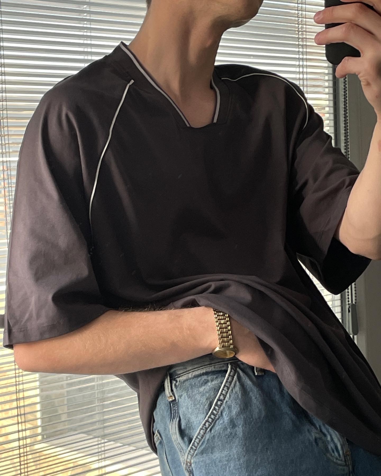 Grey Side Stripes Overside T-shirt