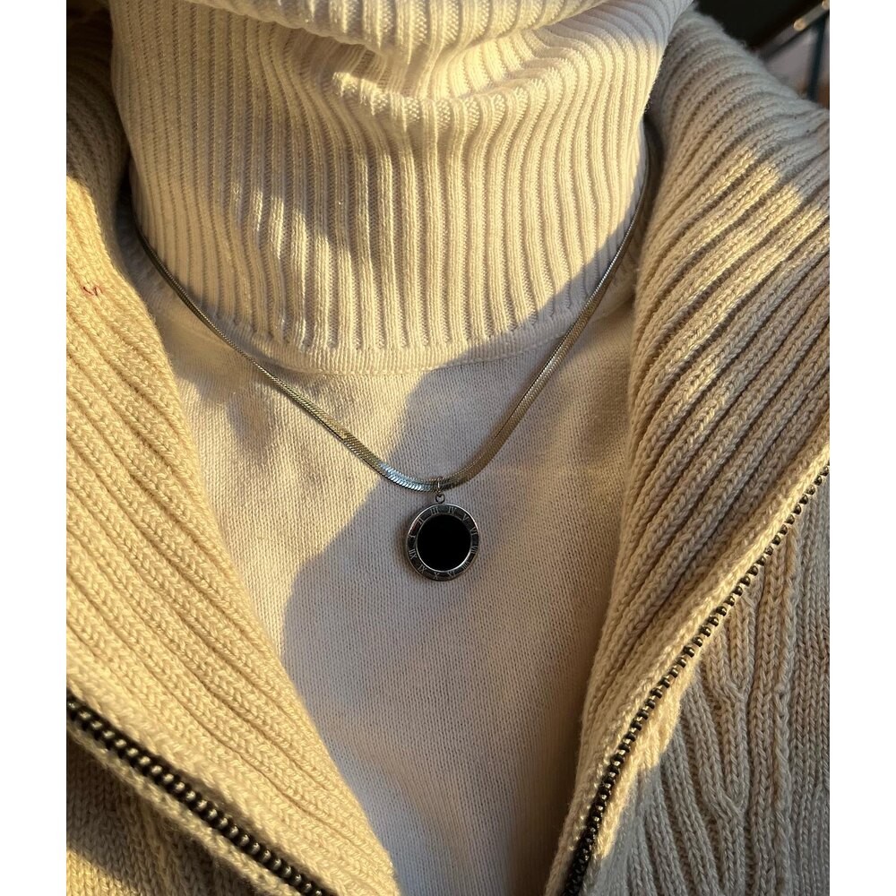 Silver Çift taraflı Sedef Taşlı Unisex Kolye