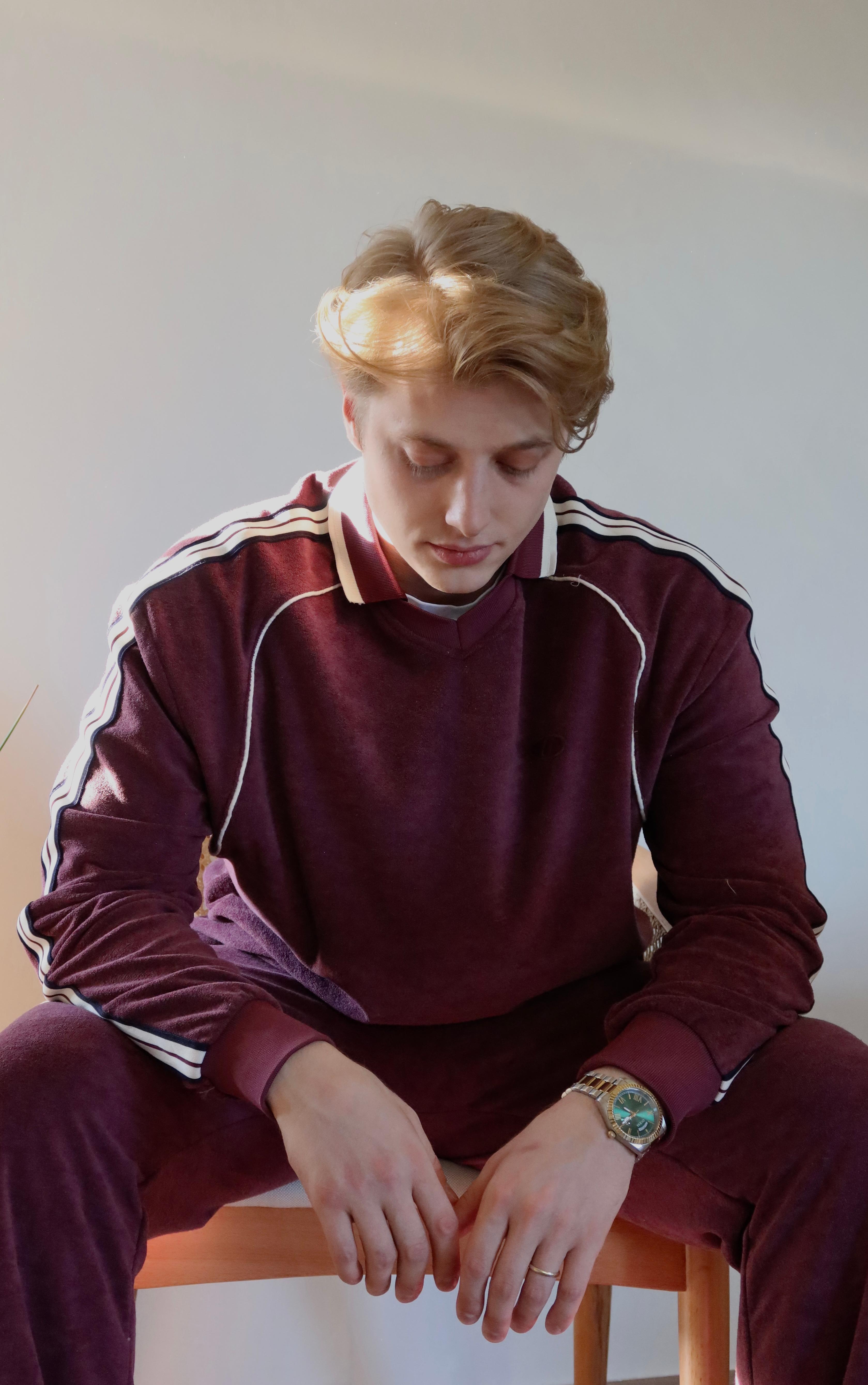 Bordo Havlu Kumaş Çizgili Sweatshirt