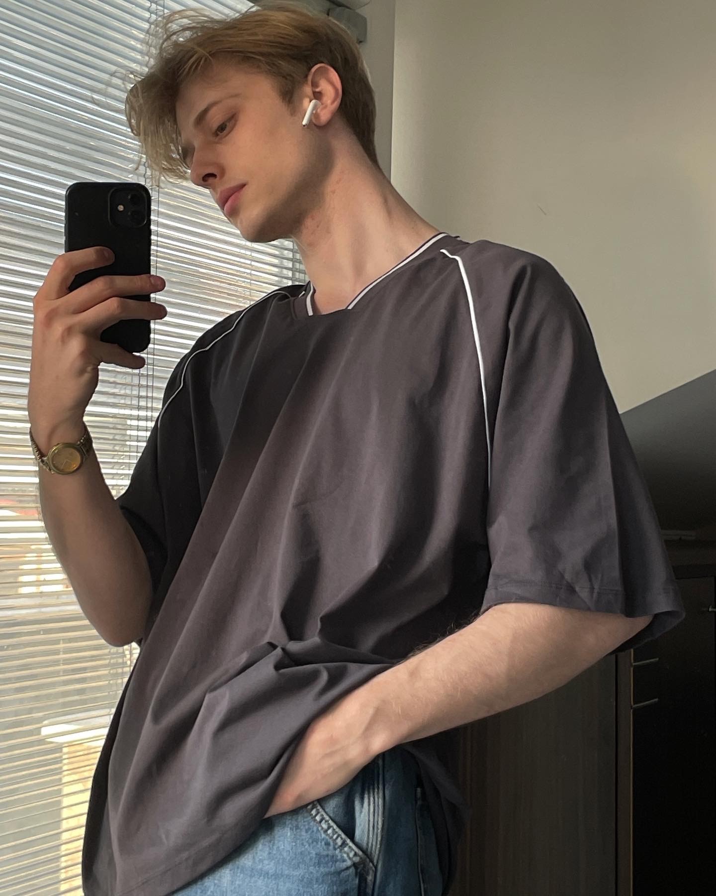 Grey Side Stripes Overside T-shirt