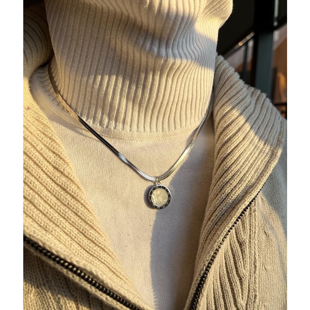 Silver Çift taraflı Sedef Taşlı Unisex Kolye