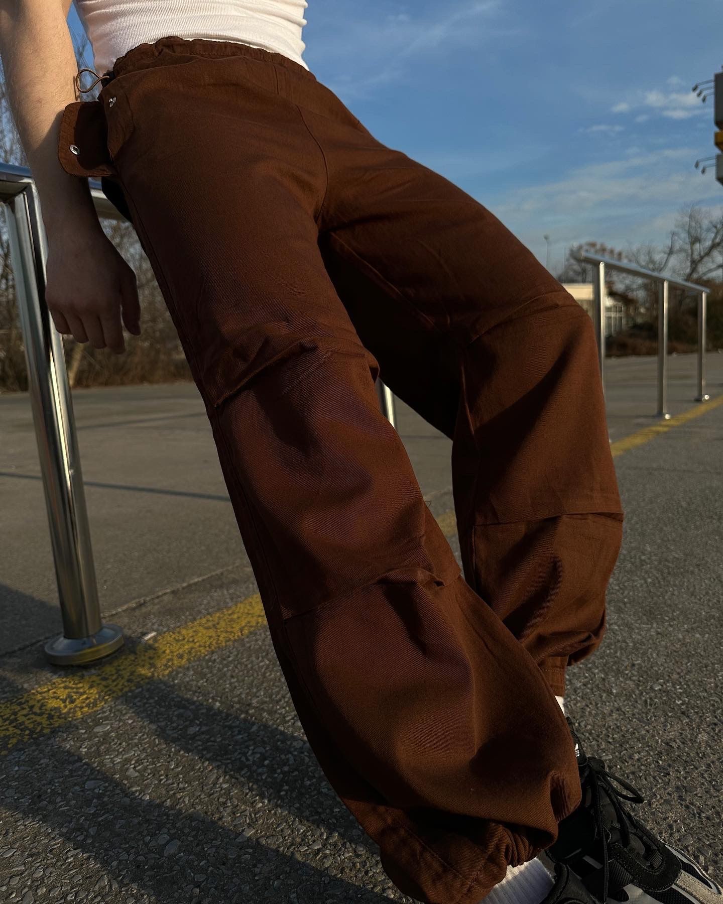 Unisex Kahverengi Paraşüt Pantolon
