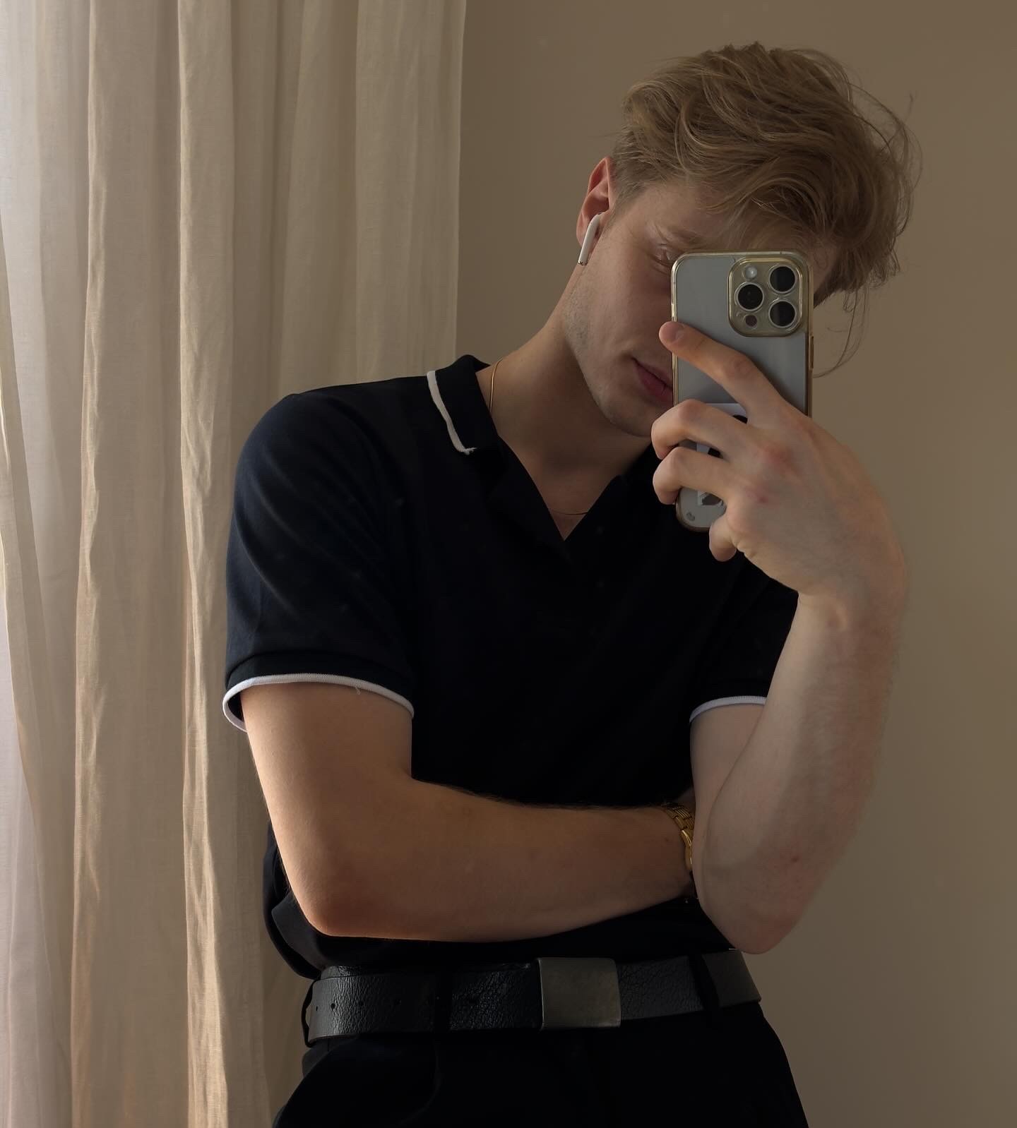 Black White Striped Polo Shirt