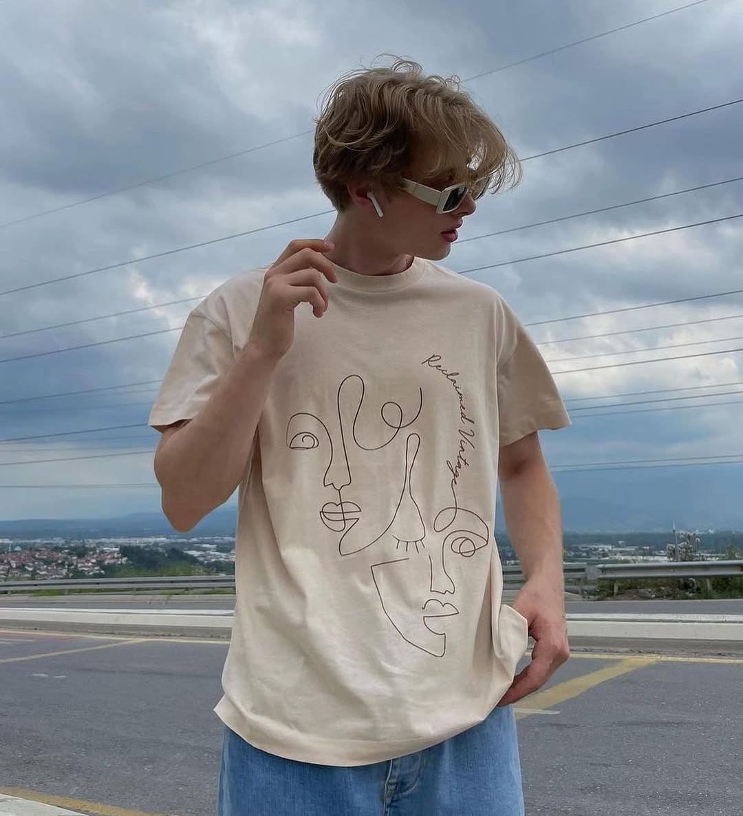 Asos Beige Face Printed Oversize Tshirt