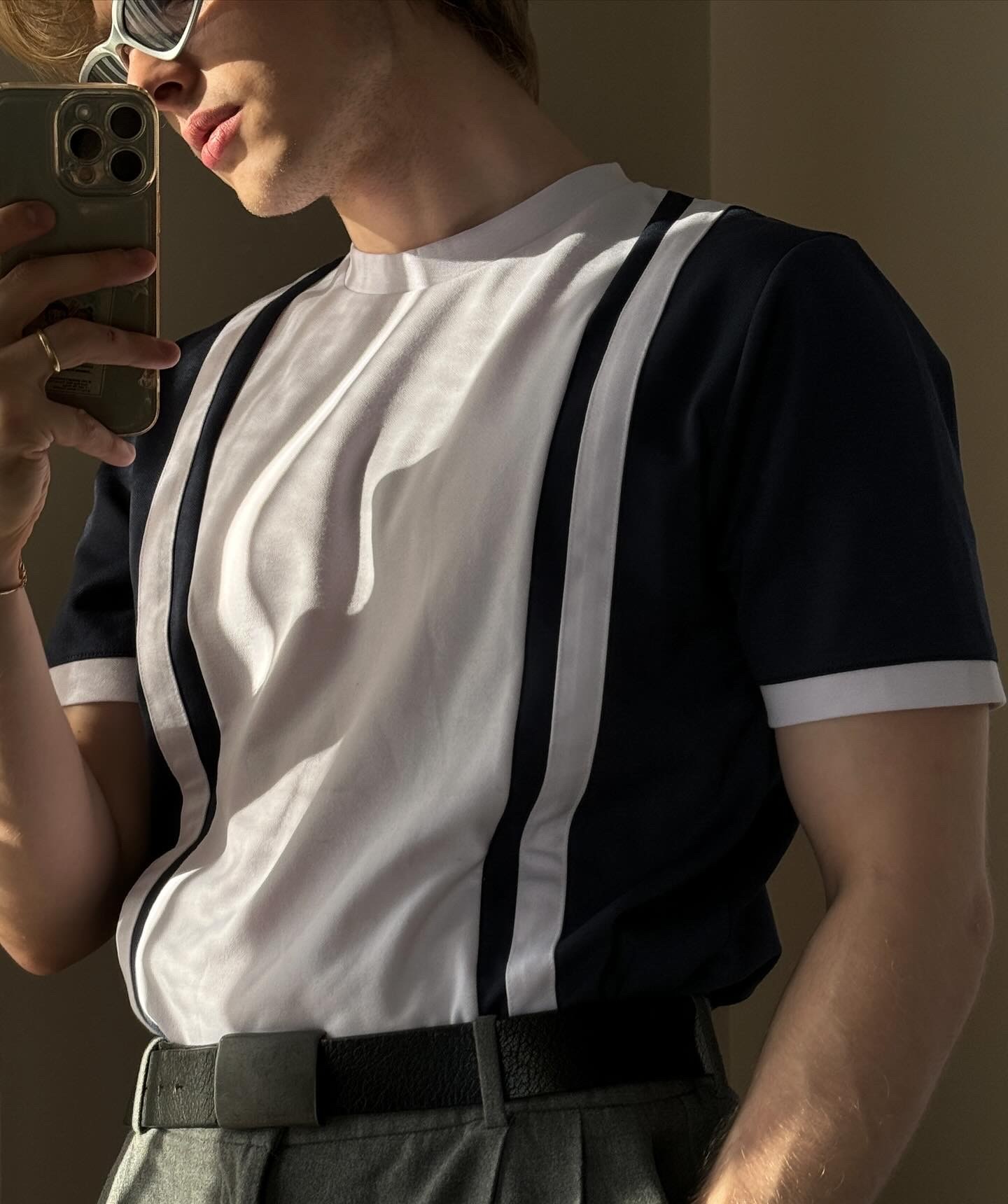Navy Blue White Striped Tshirt