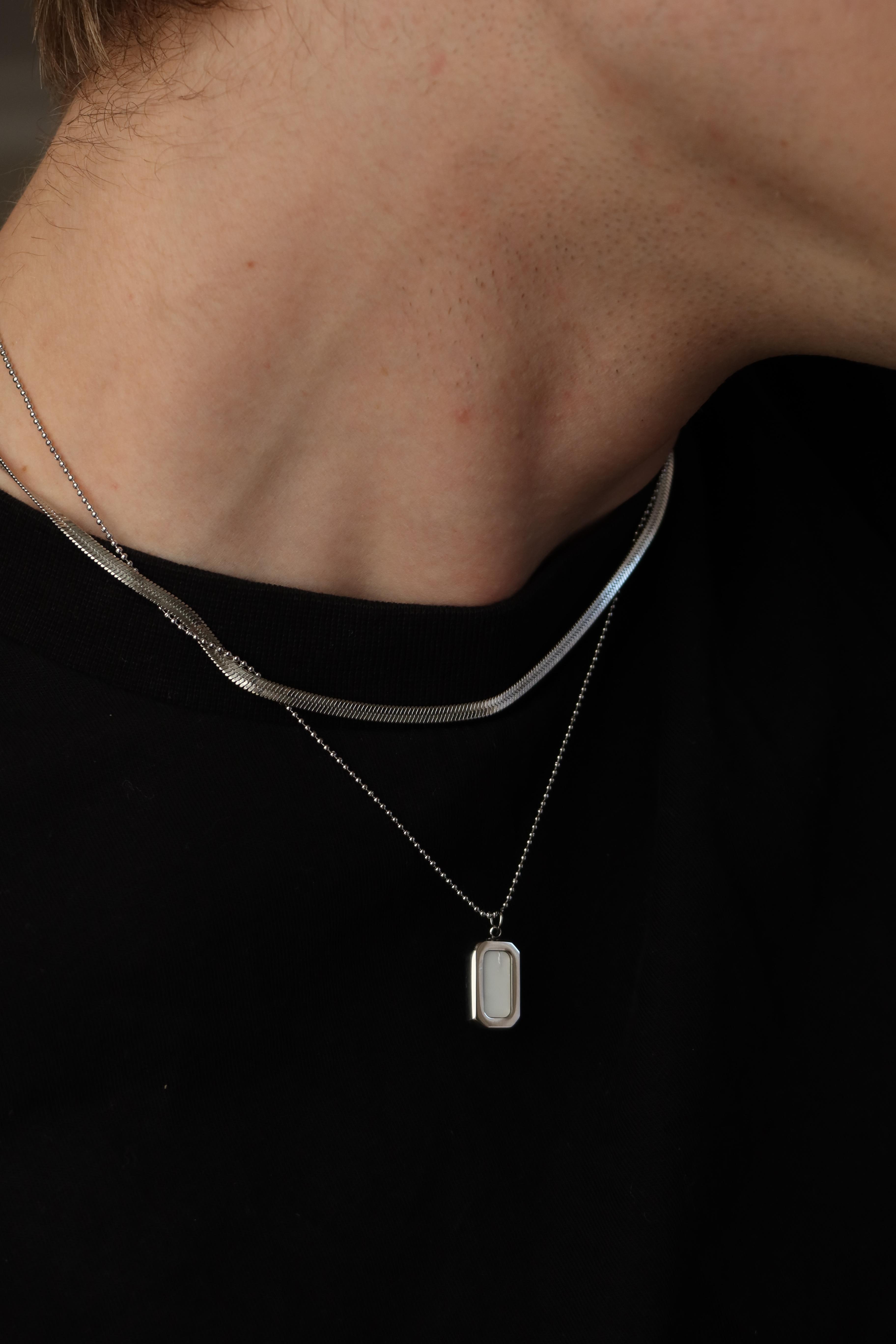 White Stone Rectangle Necklace 